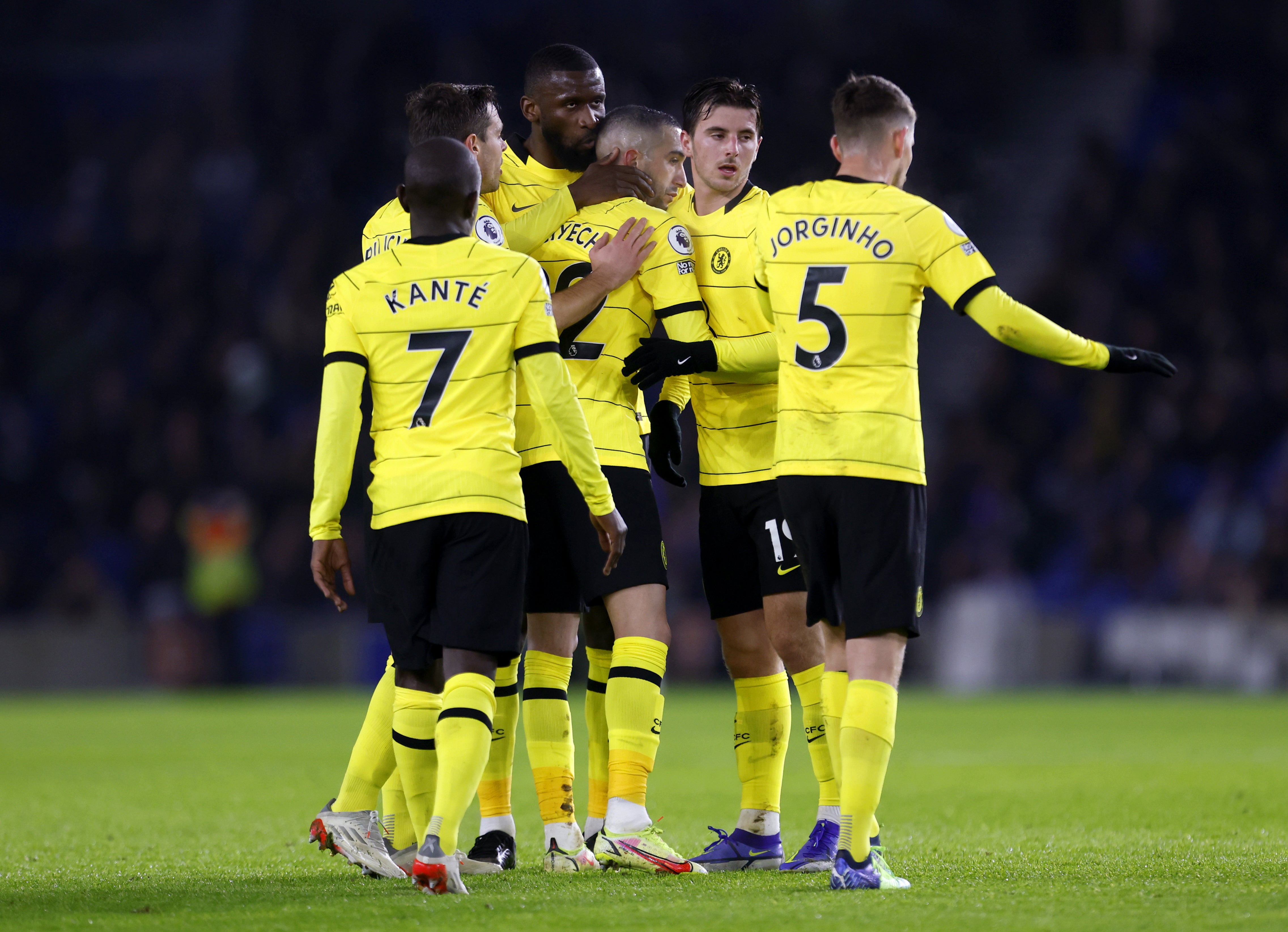 Chelsea’s Hakim Ziyech (centre) gave his side the lead early in the game (Steven Paston/PA)