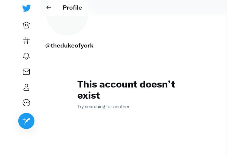 The duke’s Twitter page has been removed