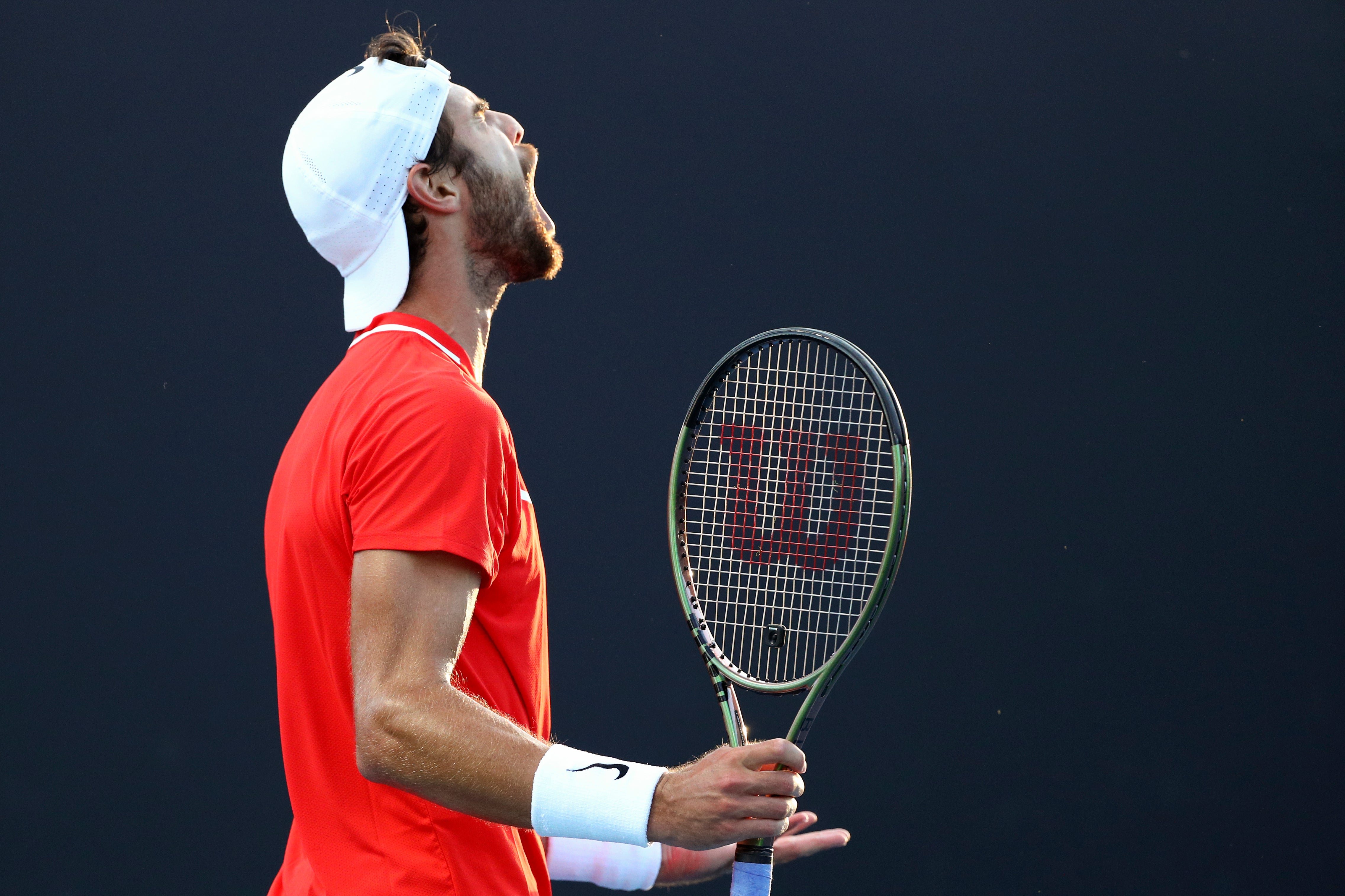 Karen Khachanov roars during his victory over Benjamin Bonzi (Tertius Pickard/AP)