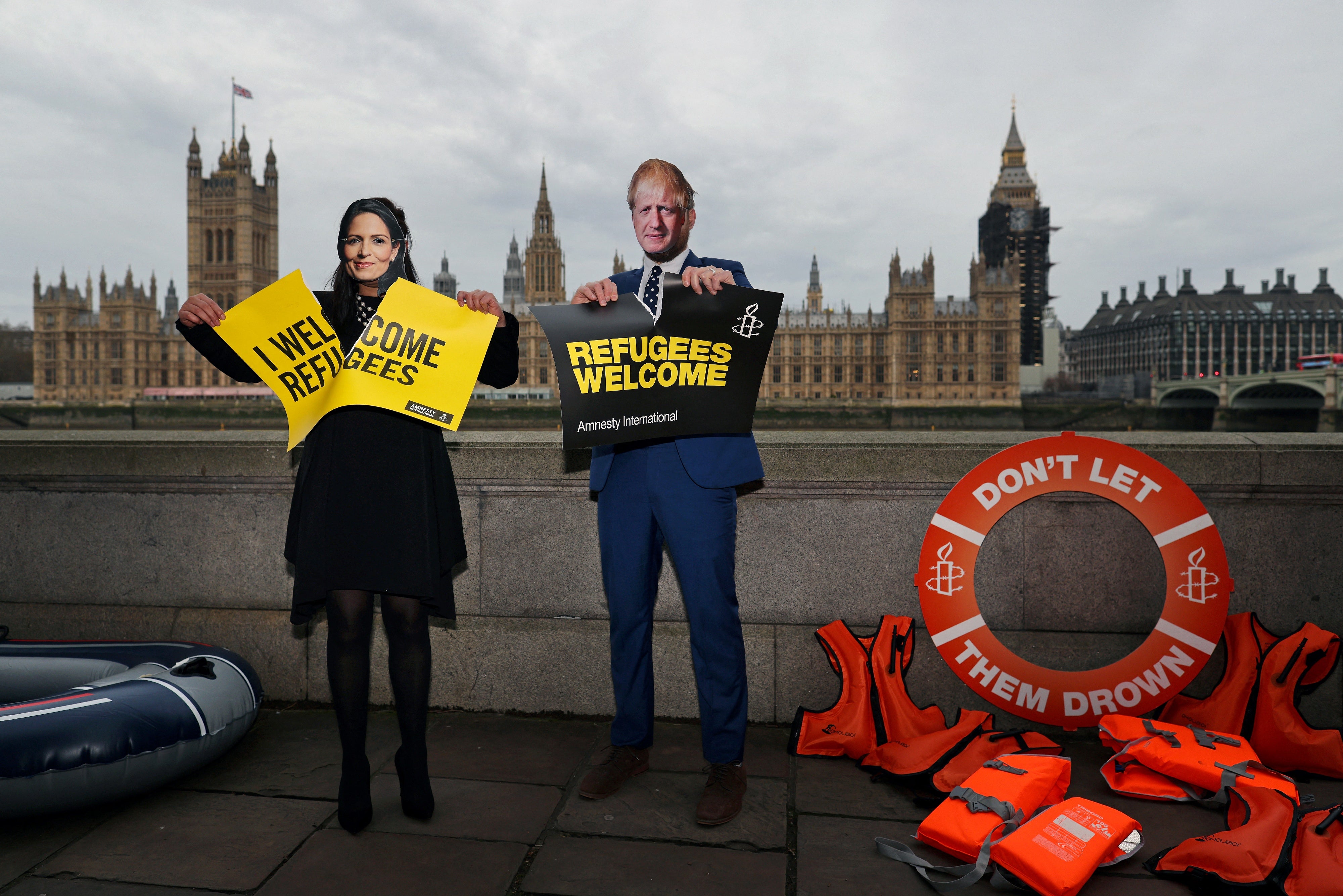 Amnesty International activists protesting against the Nationality and Borders Bill on the River Thames in December ahead of its second reading in January