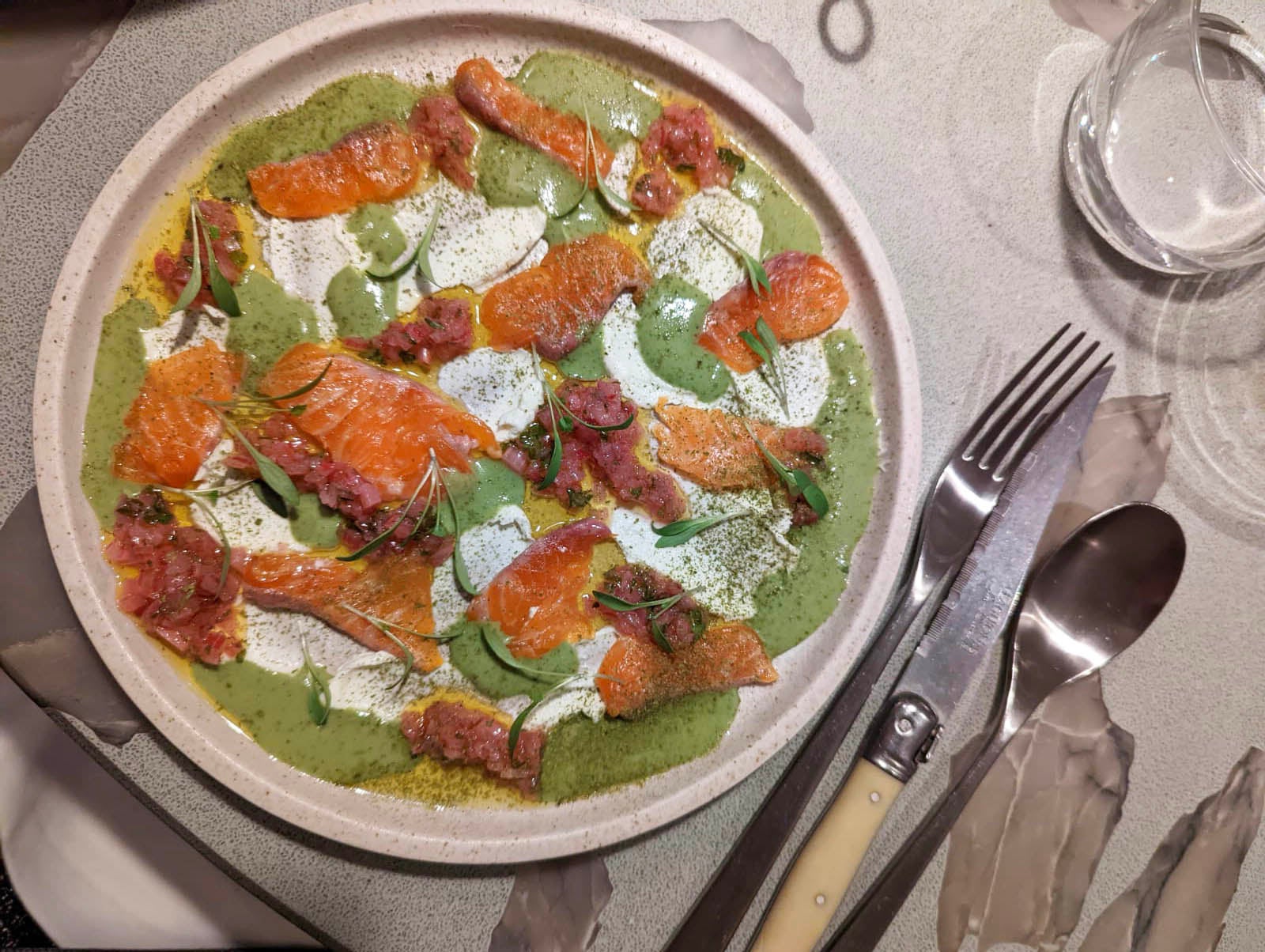 Chalk stream trout ceviche in tiger’s milk, topped with micro herbs for even more punch, is the sort of dish I constantly want to be eating January