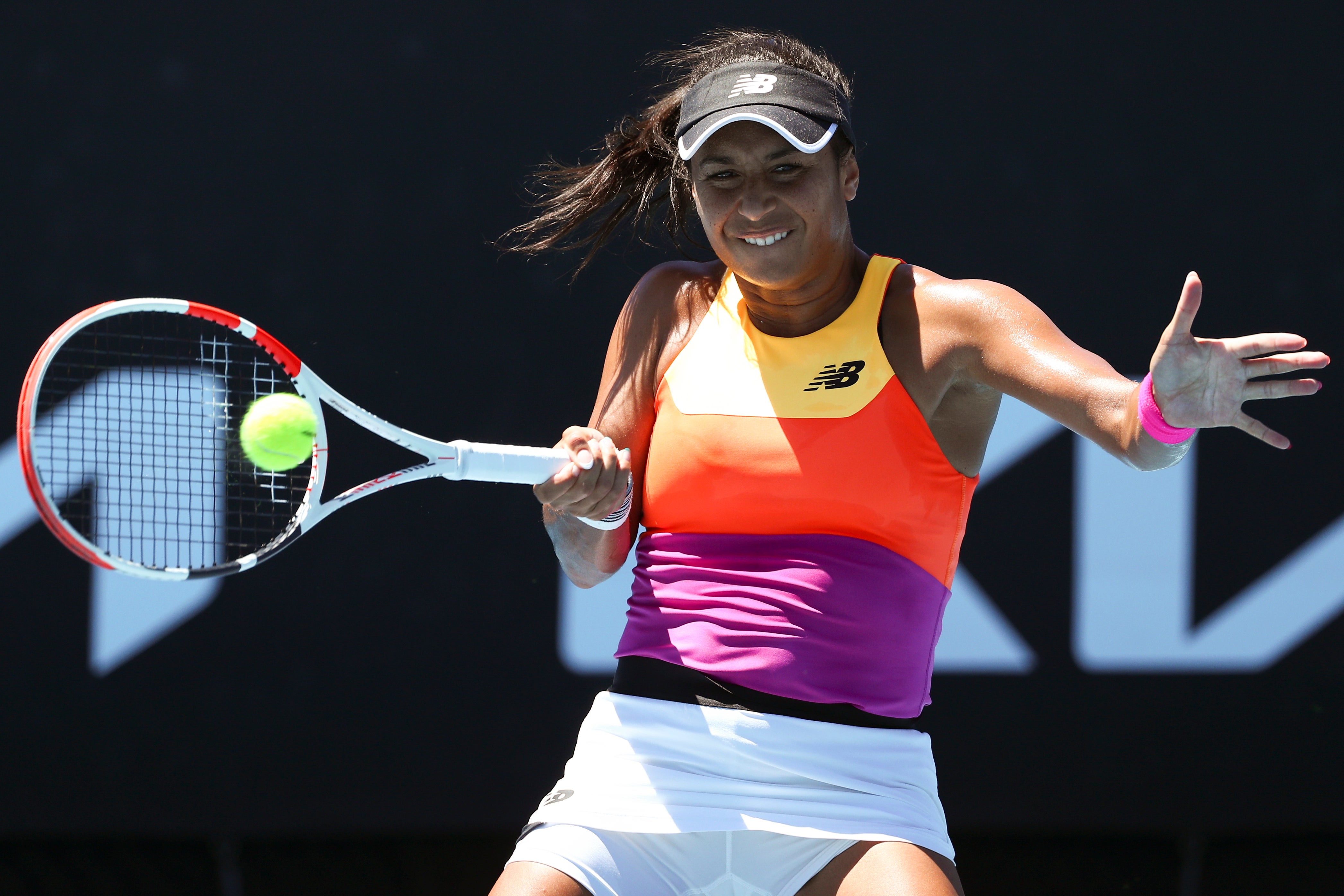 Heather Watson hits a forehand during her defeat by Tamara Zidansek (Tertius Pickard/AP)