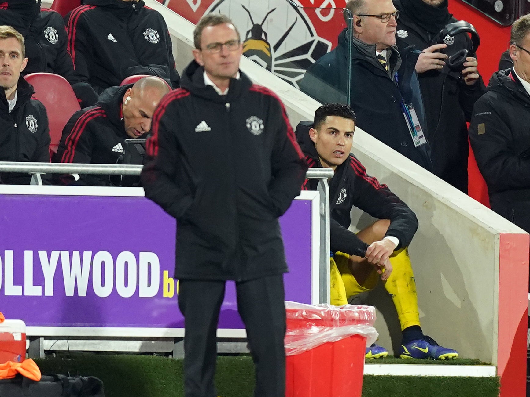 Cristiano Ronaldo watches on from the sidelines