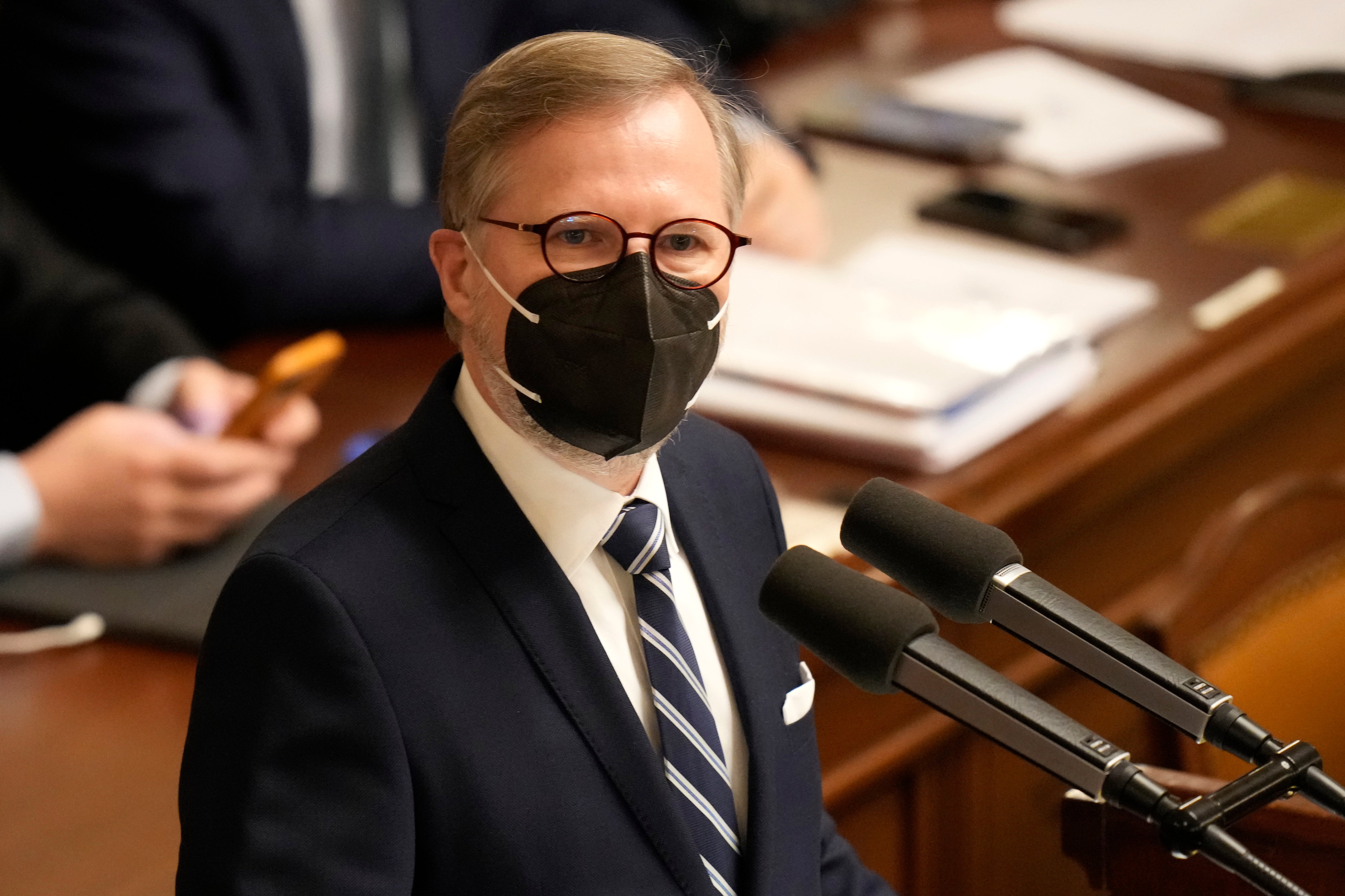 File photo: Czech Republic’s Prime Minister Petr Fiala addresses lawmakers during a parliament session in Prague, 12 January 2022