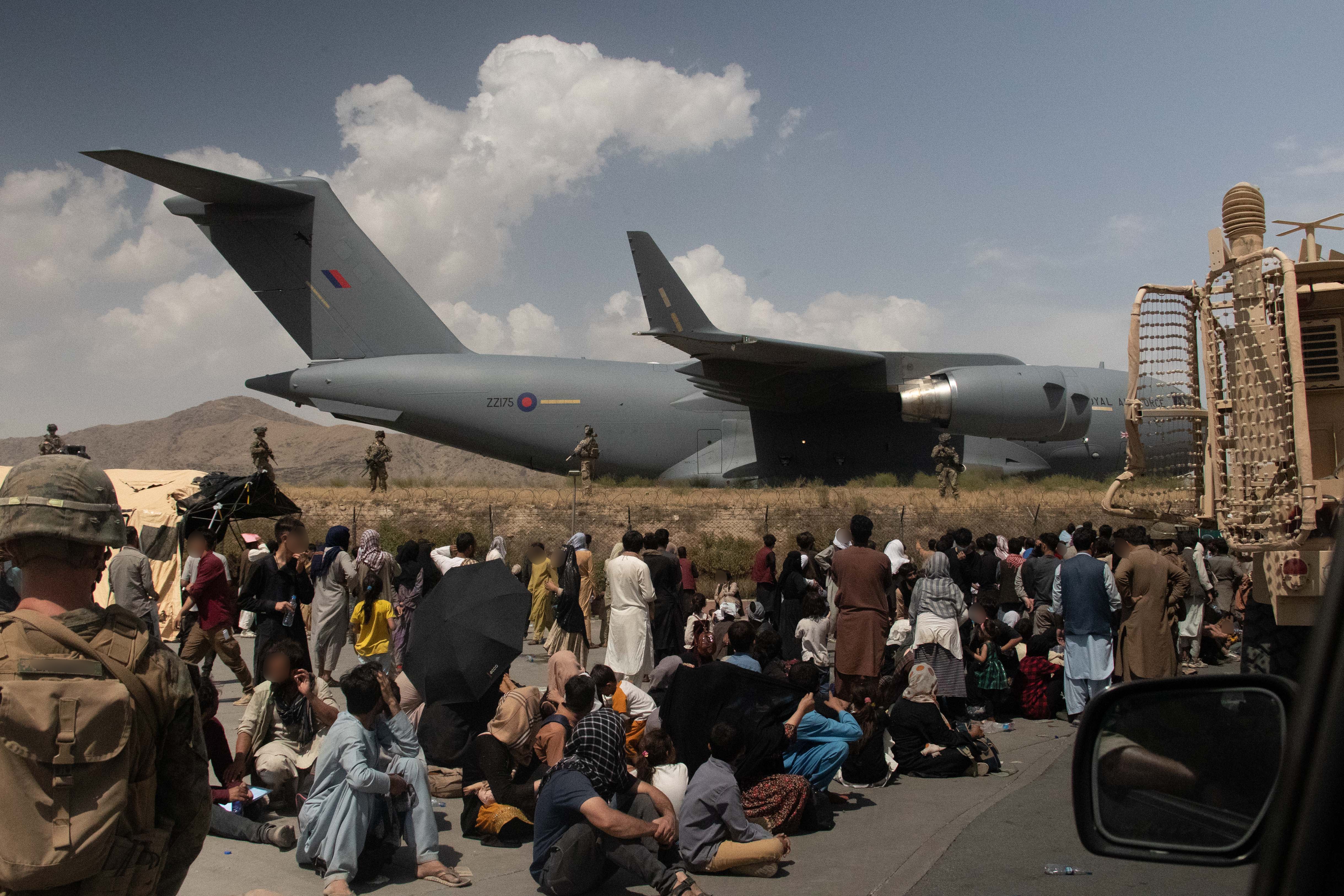 Members of the UK Armed Forces taking part in the evacuation of entitled personnel from Kabul airport (LPhot Ben Shread/MoD/Crown Copyright/PA)