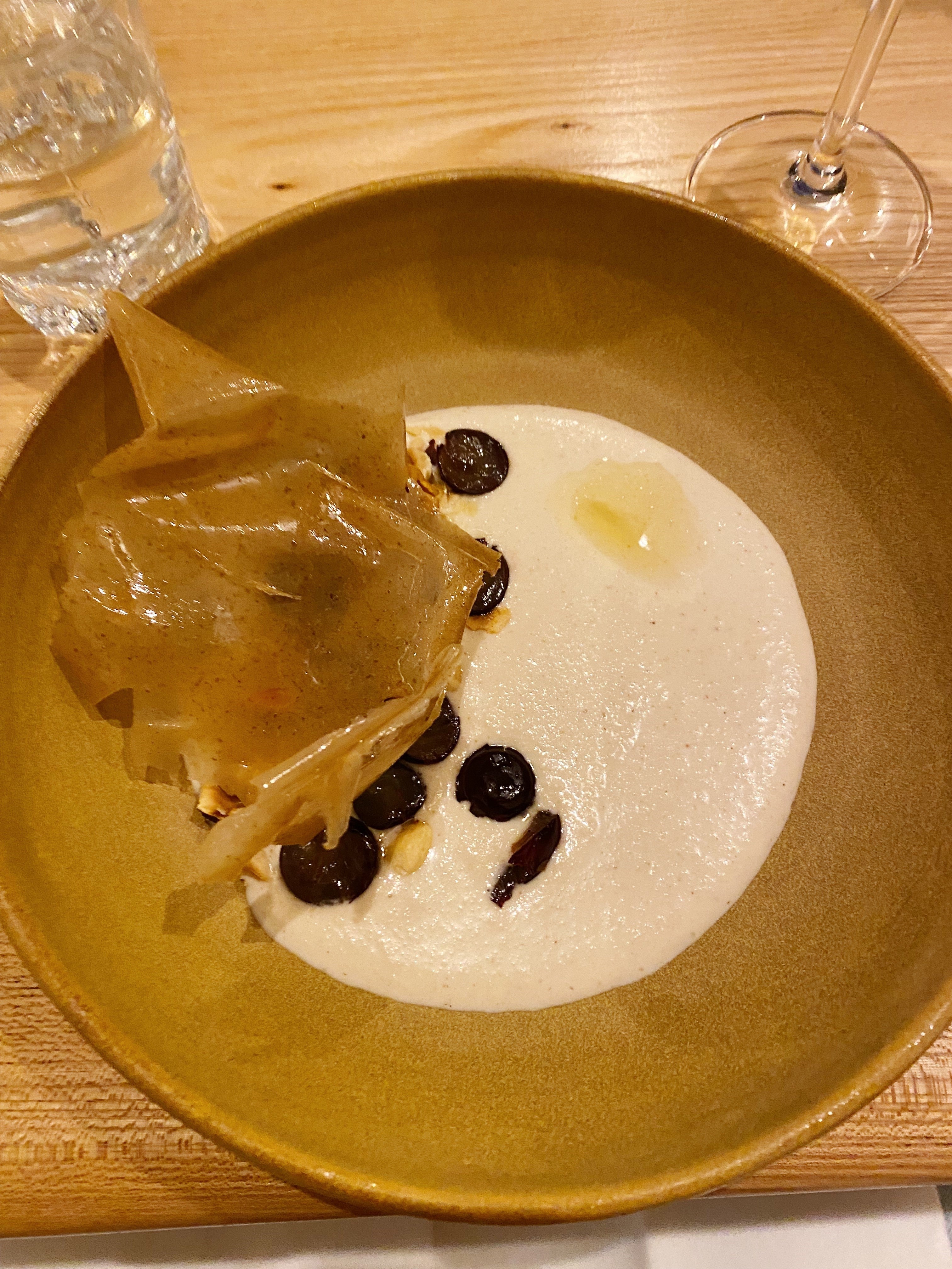 Hazelnut, girolles, brown bread and grapes were served as a punchy, cold soup not dissimilar to skordalia or ajo blanco