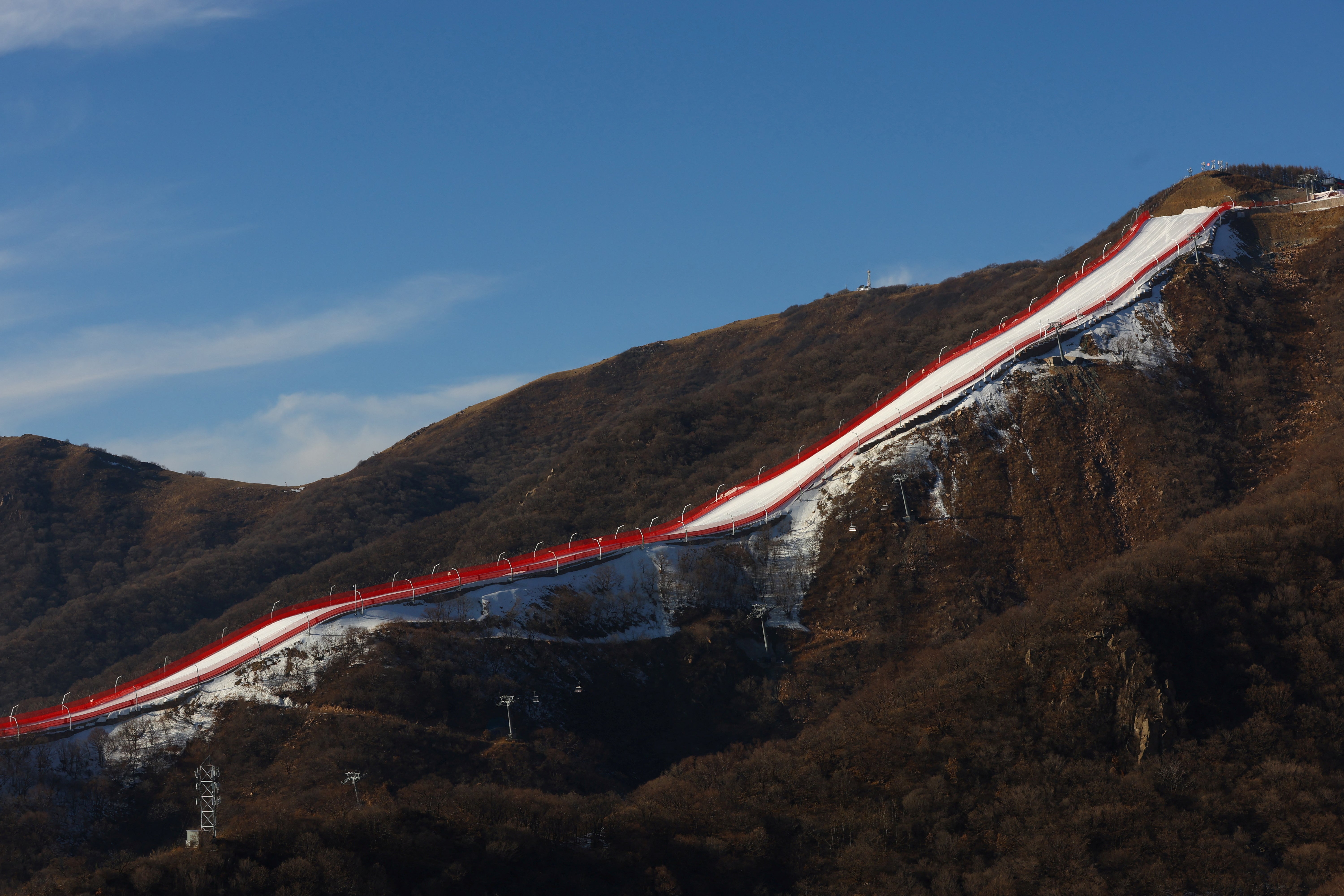 Yanqing Alpine Skiing Centre, a competition venue for the Beijing 2022 Winter Olympics, is using artificial snow