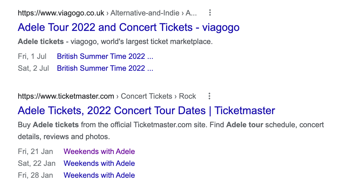 Viagogo often appears at the top of Google during searches for in-demand gig tickets