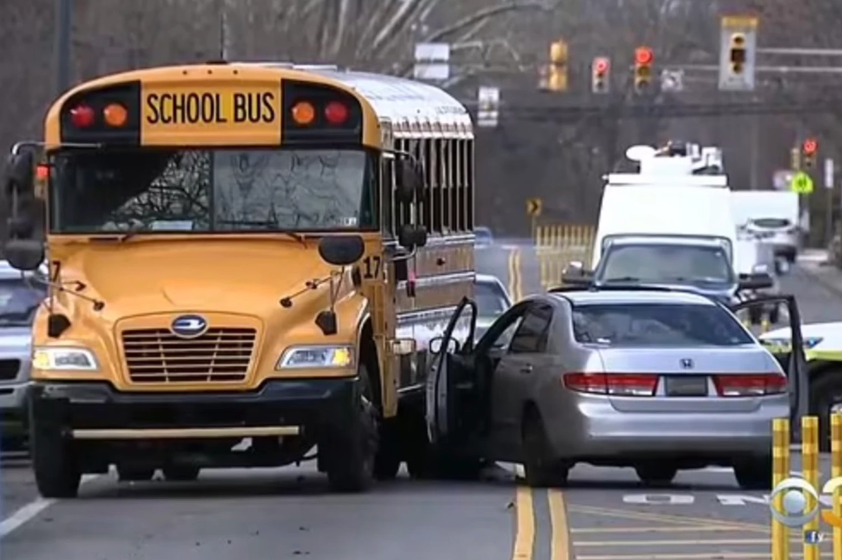 Three alleged car thieves tried to flee in a Honda Accord but crashed into a school bus