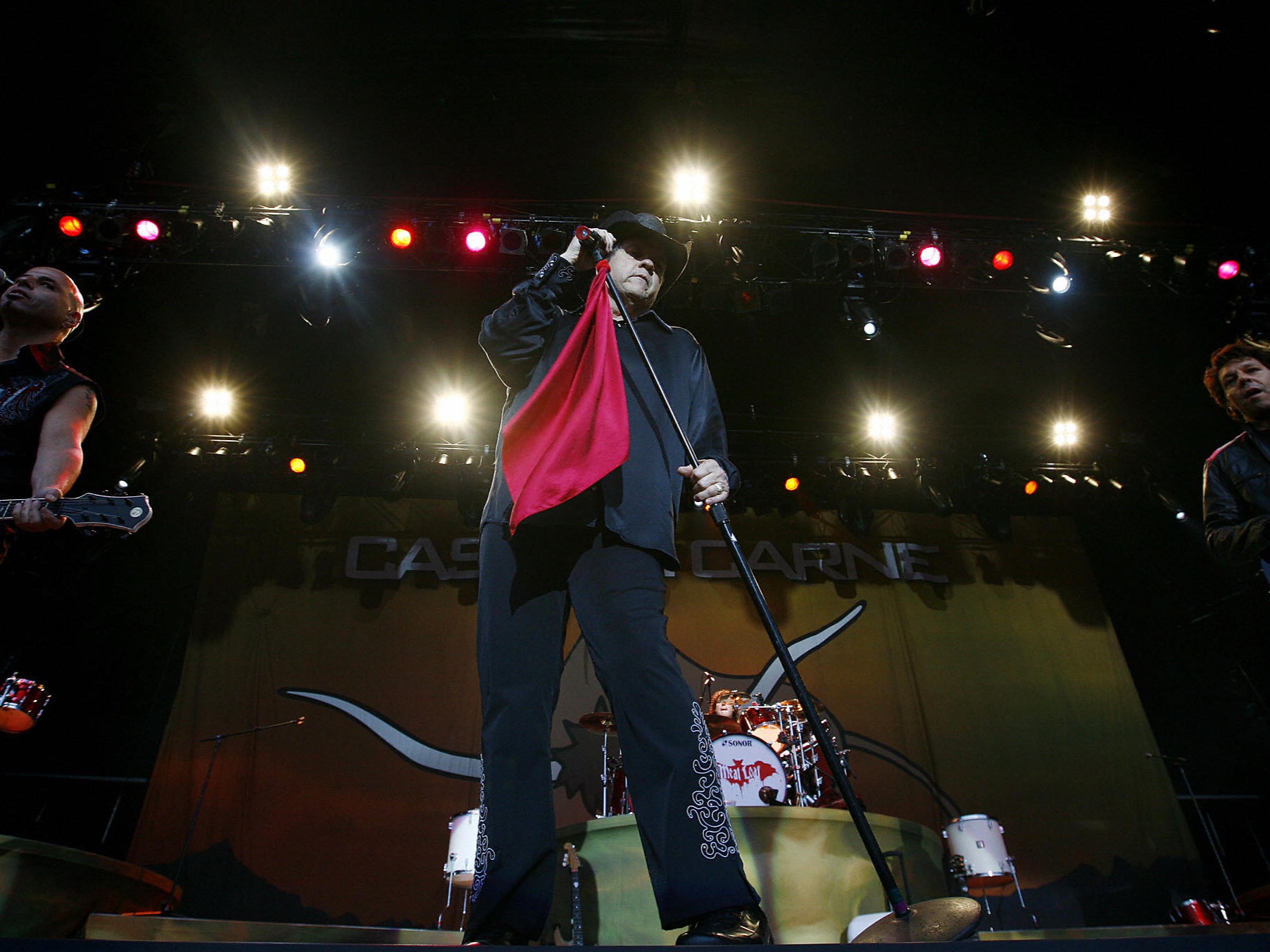 On stage with his band in Romsey, Hampshire, on 6 July 2008