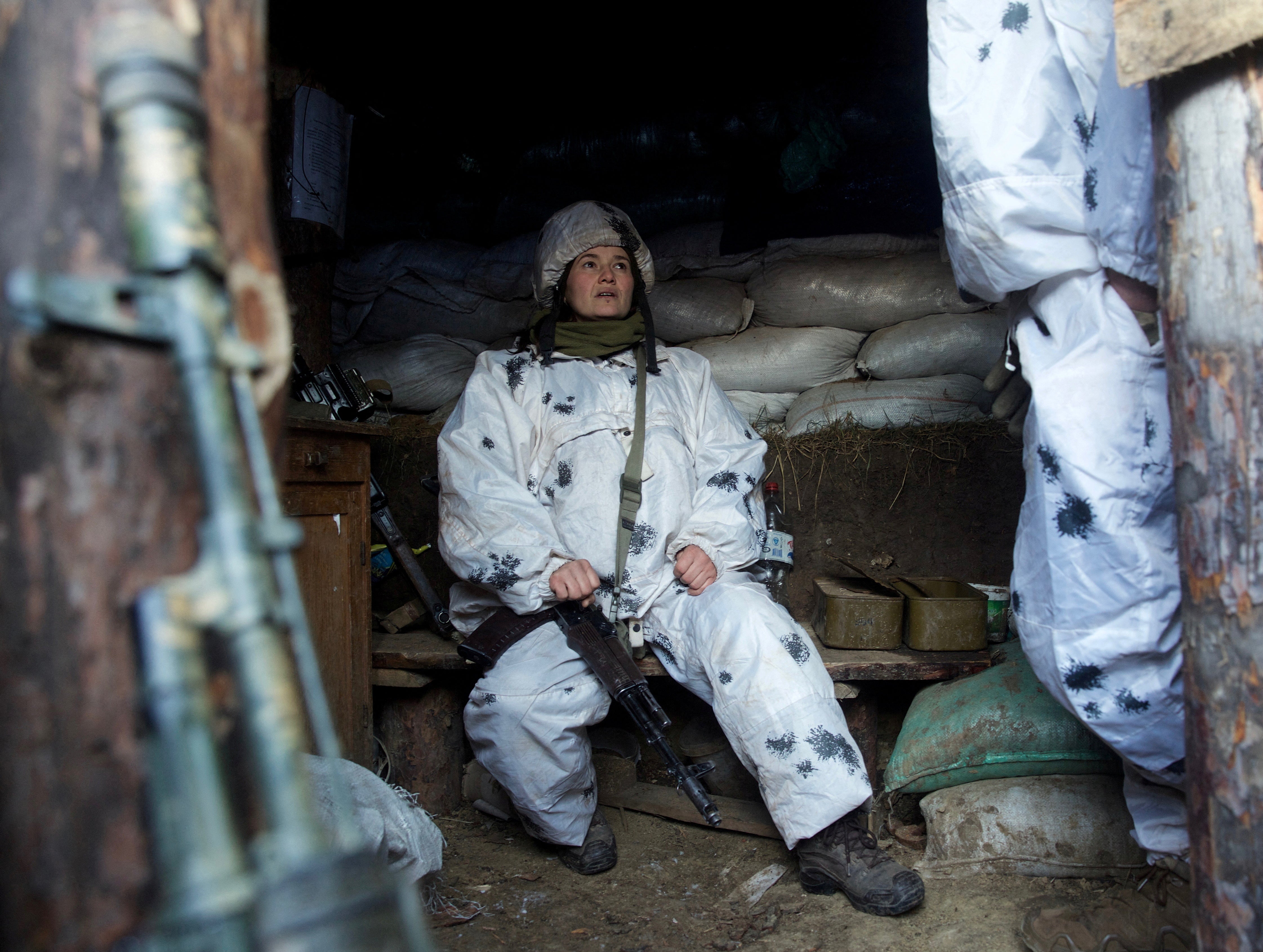 A member of the Ukrainian armed forces near the line of separation from Russian-backed rebels near Horlivka in the Donetsk region