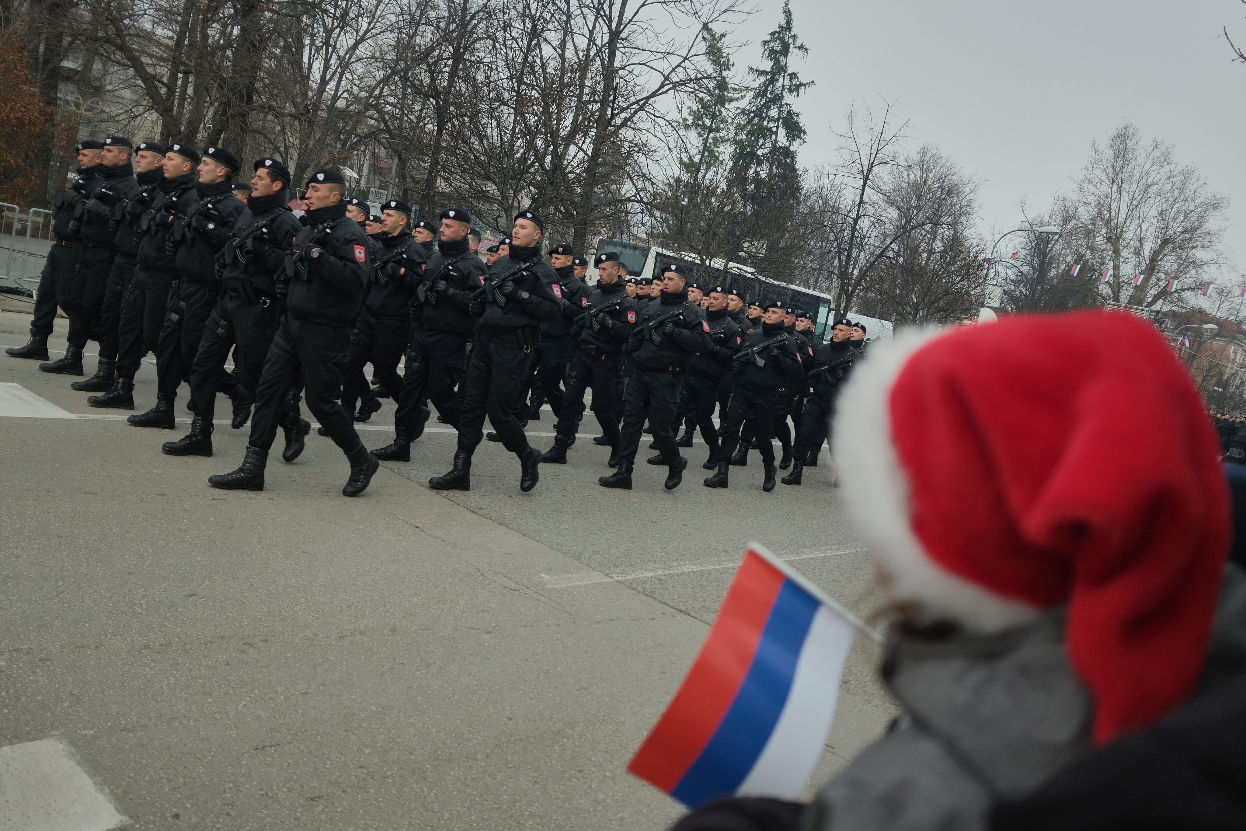 Police marching during the parade on 9 January