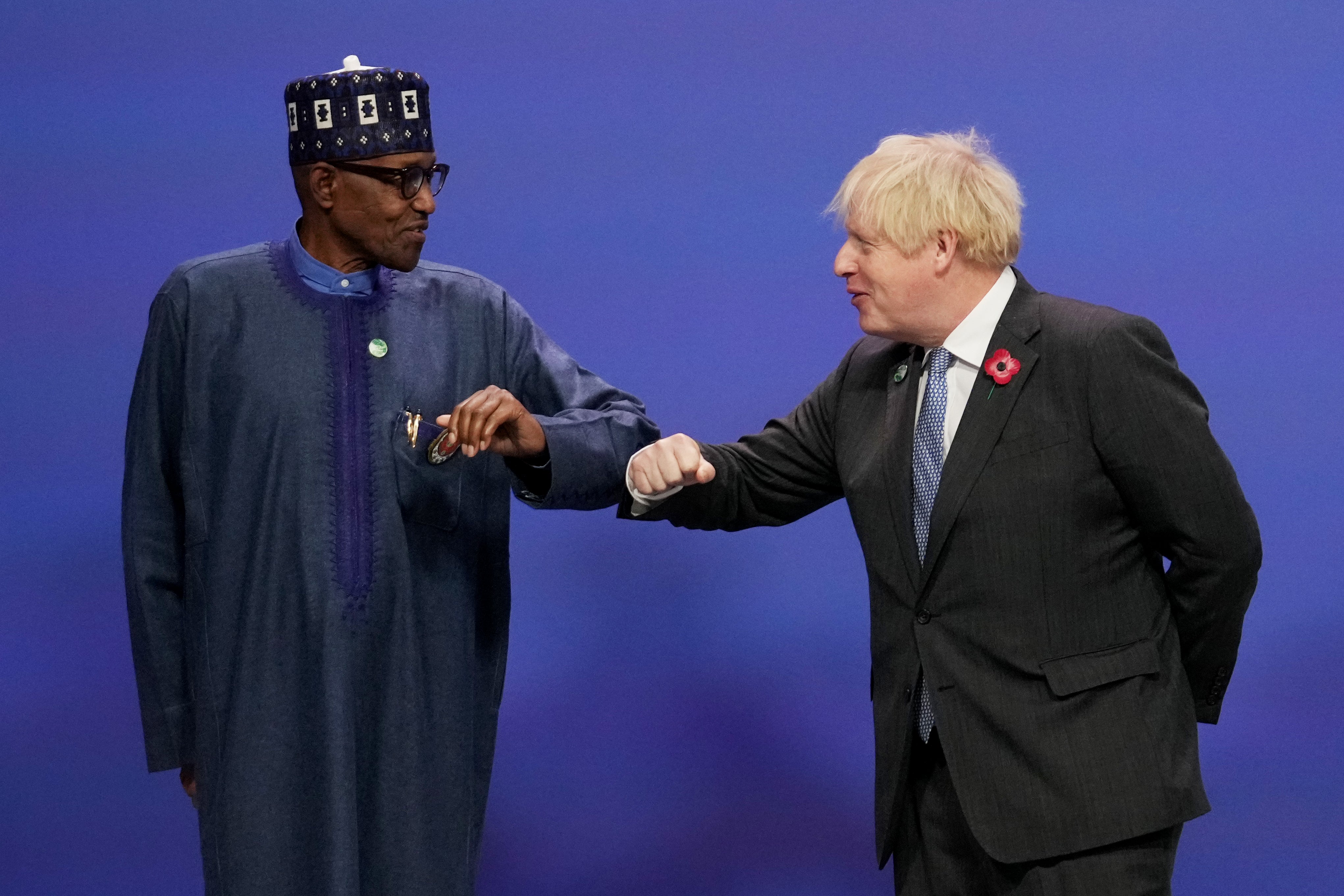 British prime minister Boris Johnson with Nigerian president Muhammadu Buhari at Cop26 in Glasgow last year