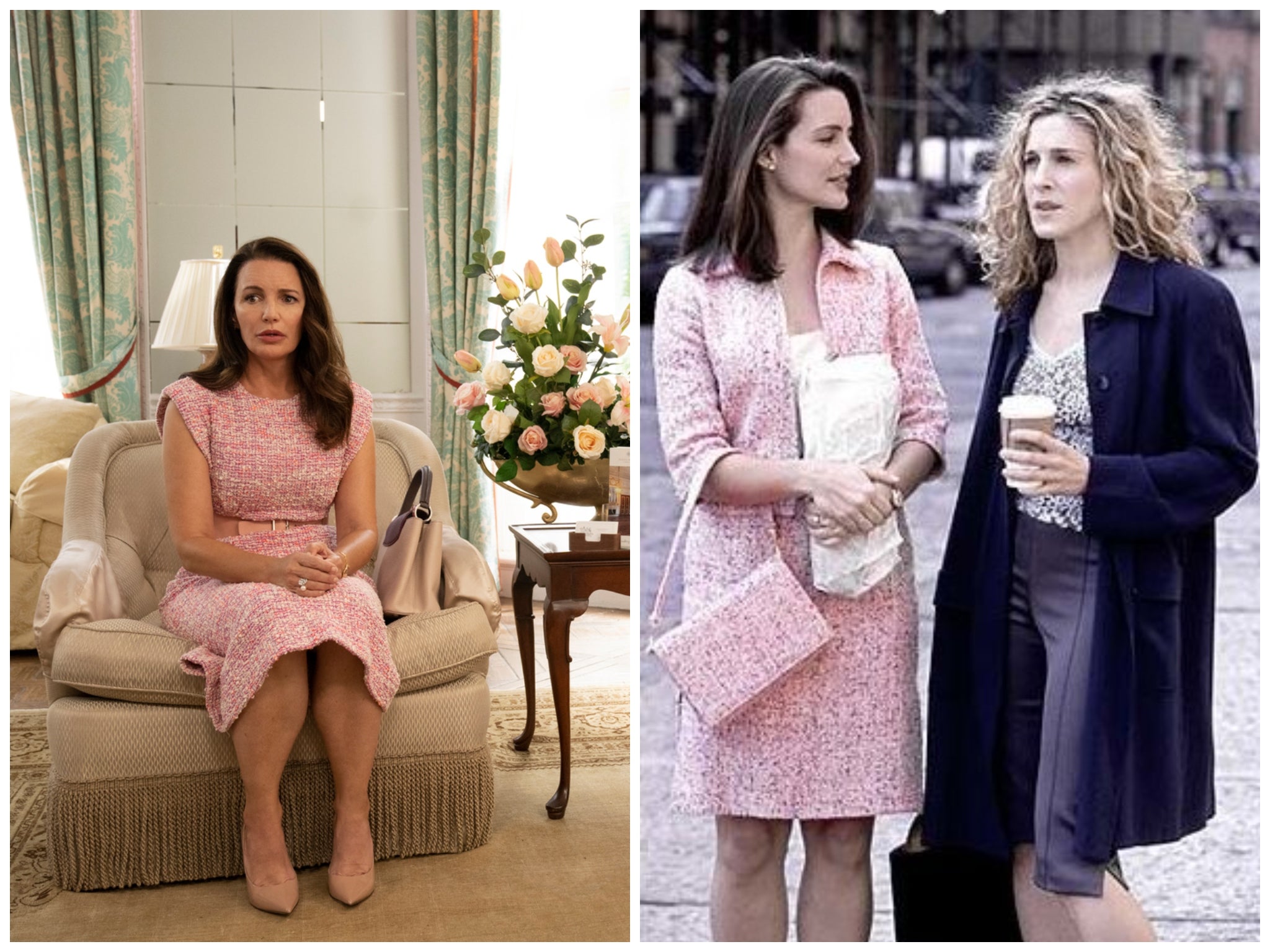 Charlotte has always been a fan of pink tweed. Left, in AJLT and right, in SATC