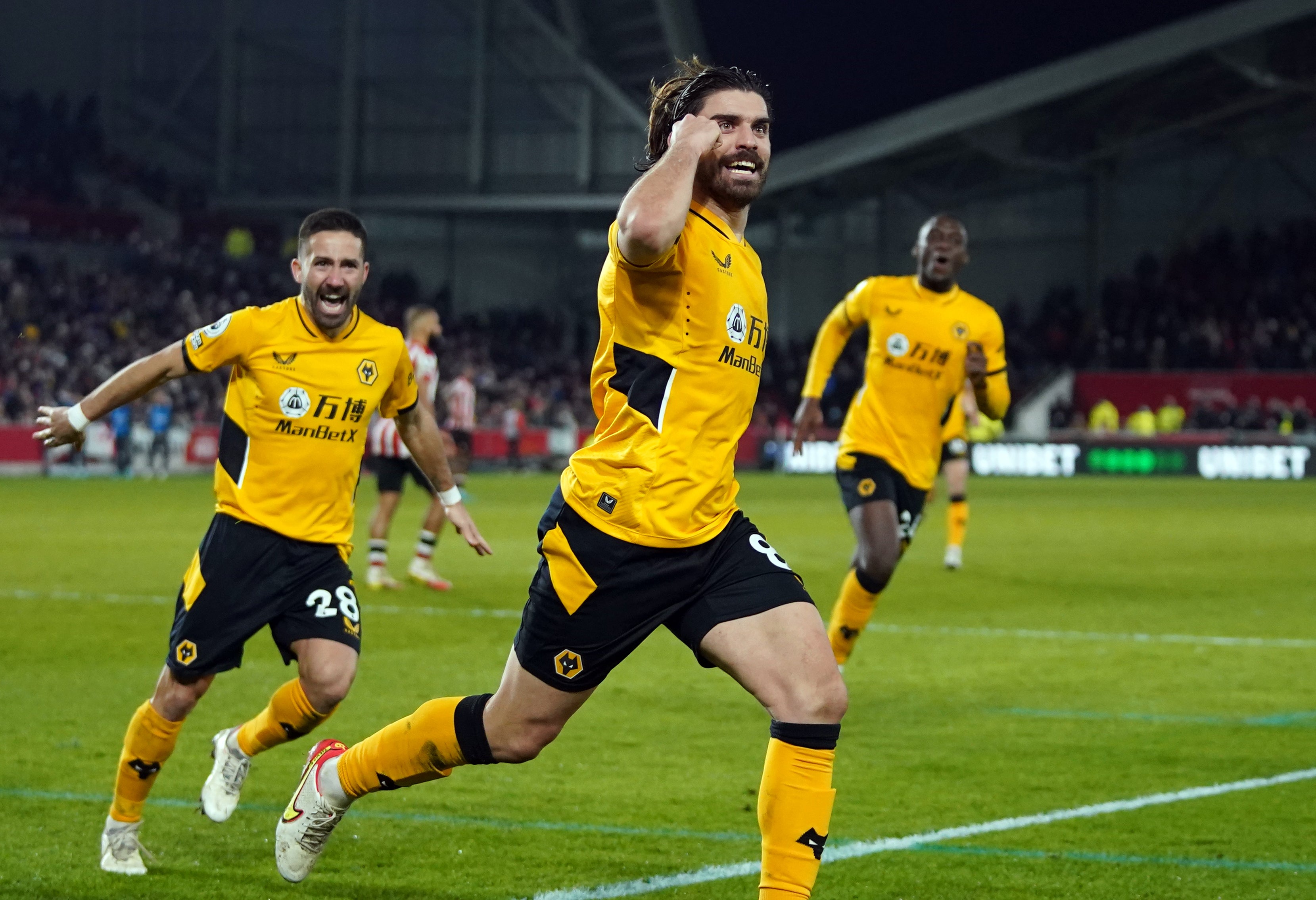 Ruben Neves celebrates scoring the winner for Wolves