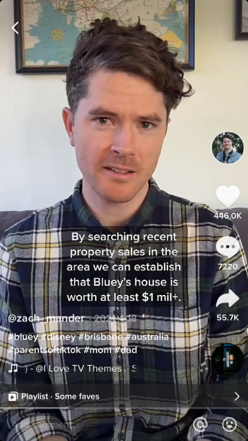 TikTok user Zach Mander posted a video querying how Bluey’s parents could afford their swanky suburban Aussie home