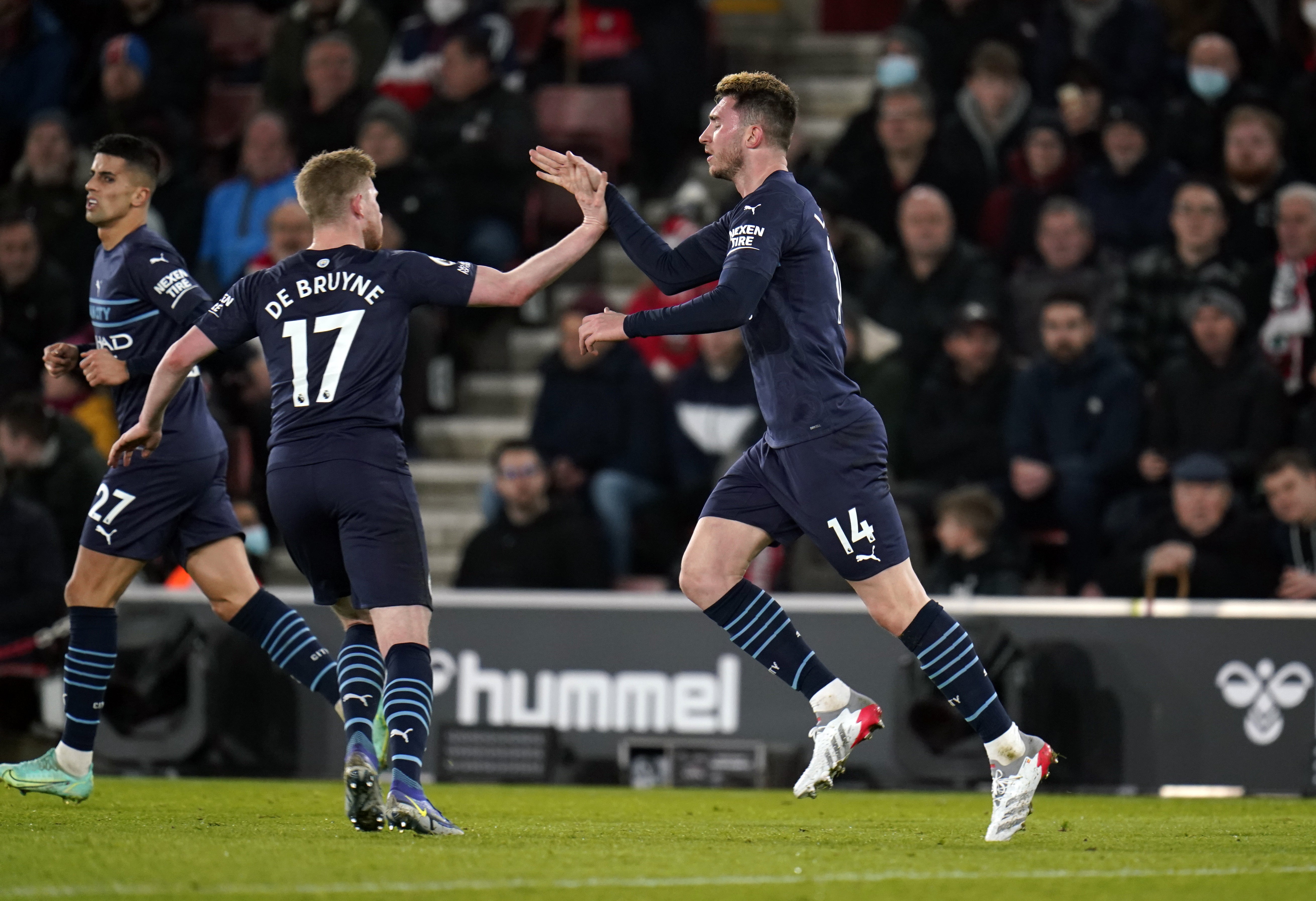 Aymeric Laporte (right) has urged Man City to maintain their focus (Andrew Matthews/PA)