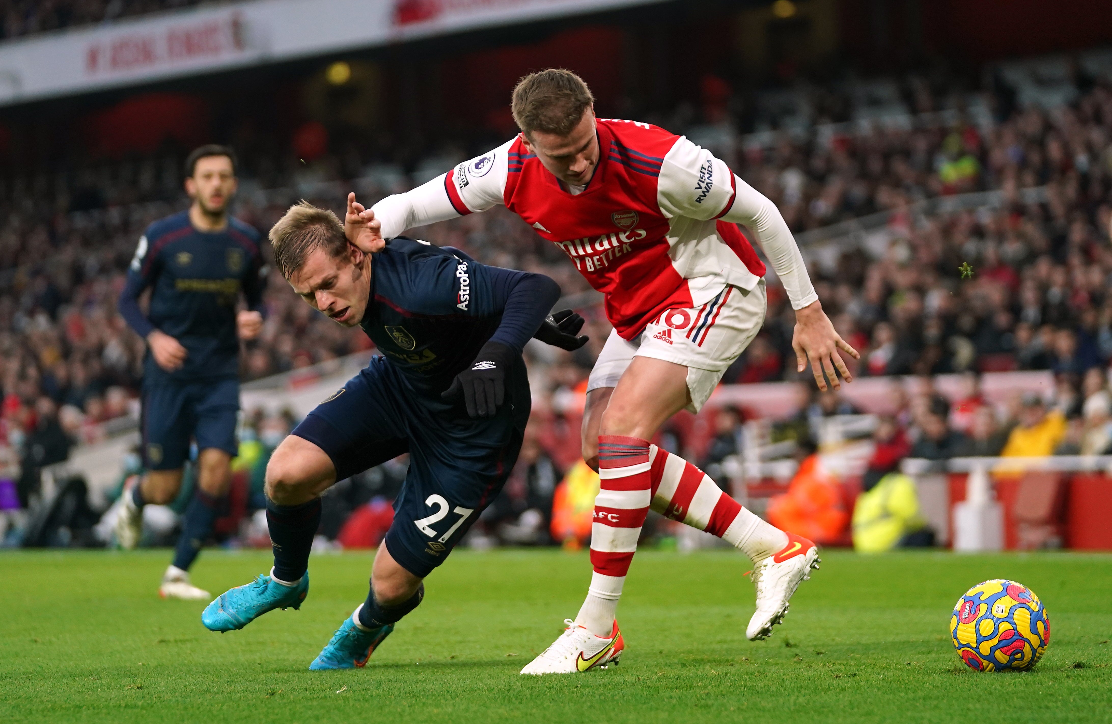 Matej Vydra (left) and Rob Holding battle for the ball