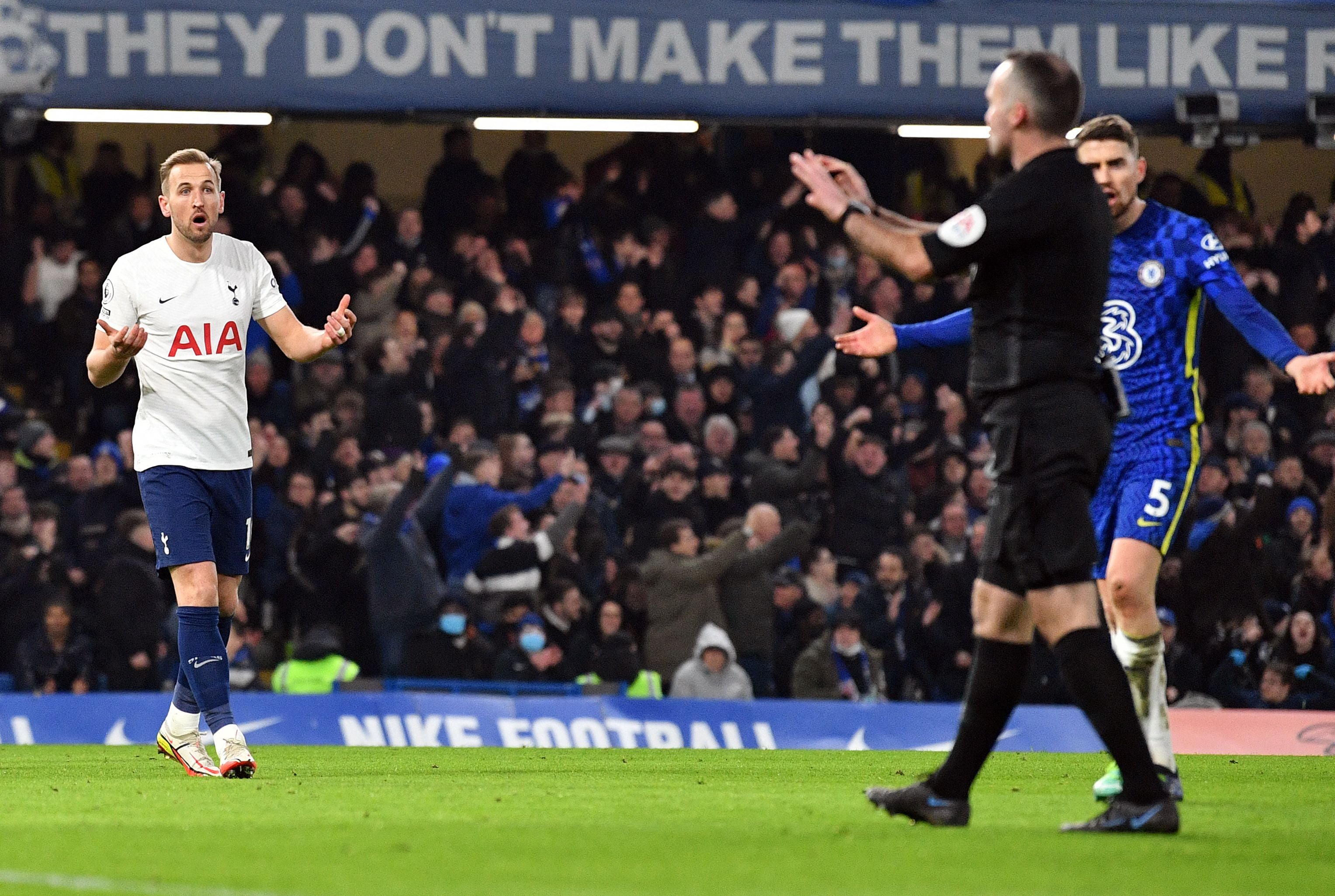 Harry Kane appeals to referee Paul Tierney after his goal is disallowed