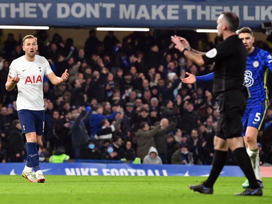 Kane thought he had given Spurs the lead but ref Tierney adjudged him to have pushed Silva in the back