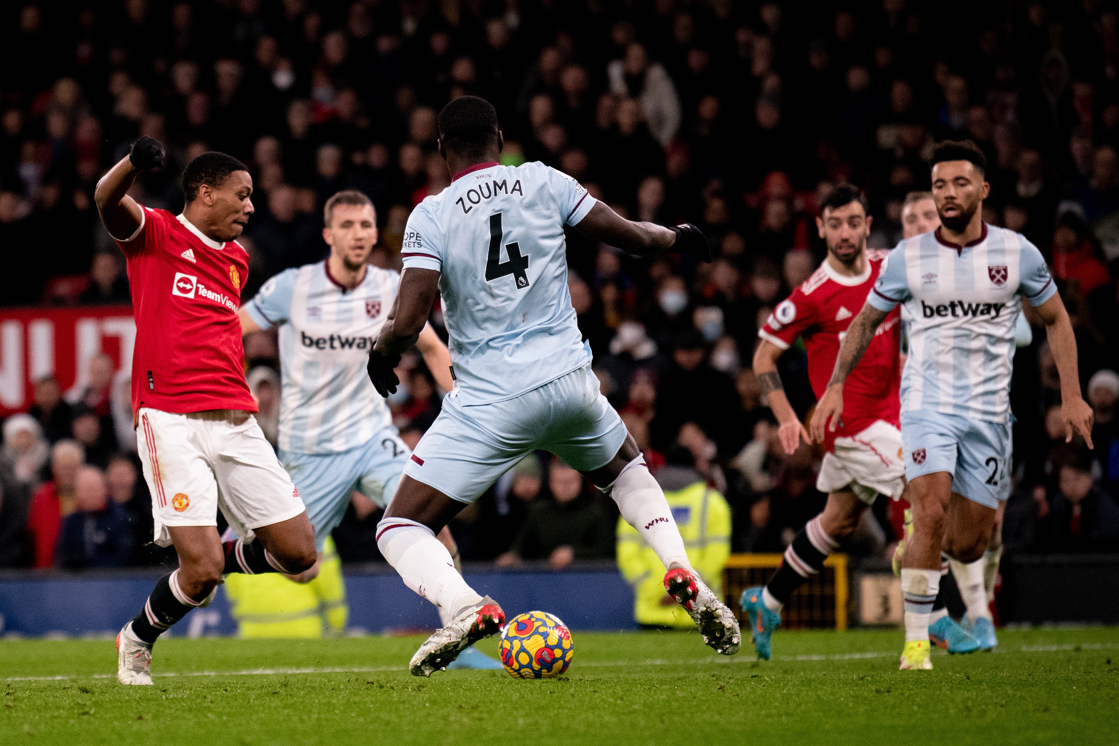 Anthony Martial in action against West Ham United