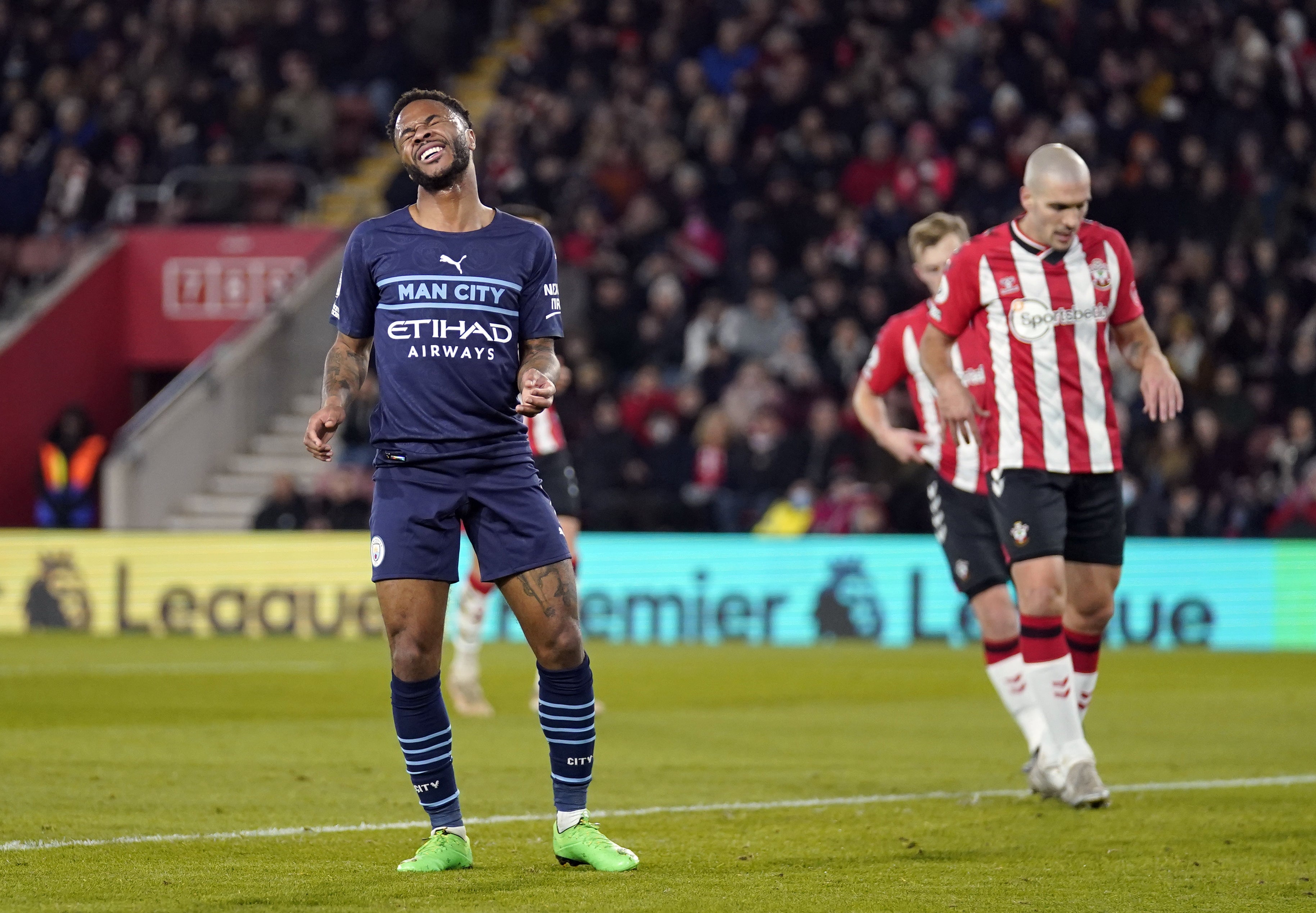 Raheem Sterling missed a glorious chance for the visitors (Andrew Matthews/PA)