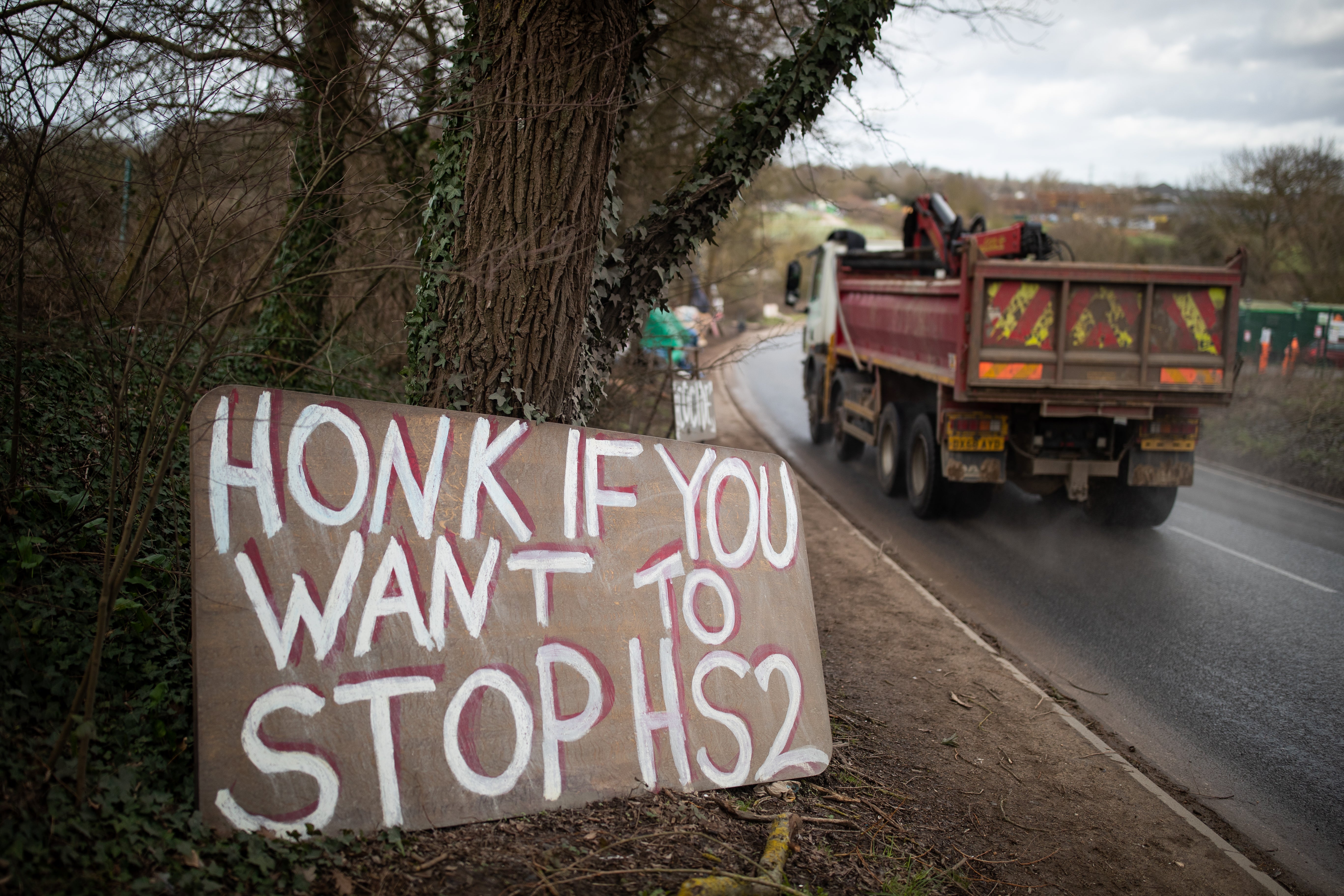 A Stop HS2 sign in Uxbridge, London (PA)