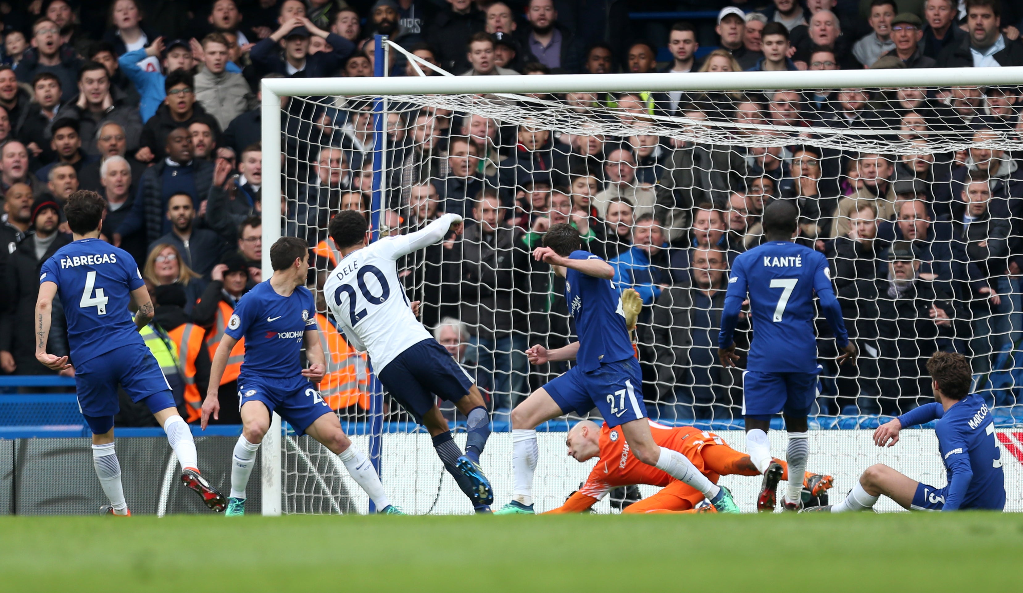 Dele Alli, centre left, was instrumental in Spurs’ most recent league wins over Chelsea (Steven Paston/PA)