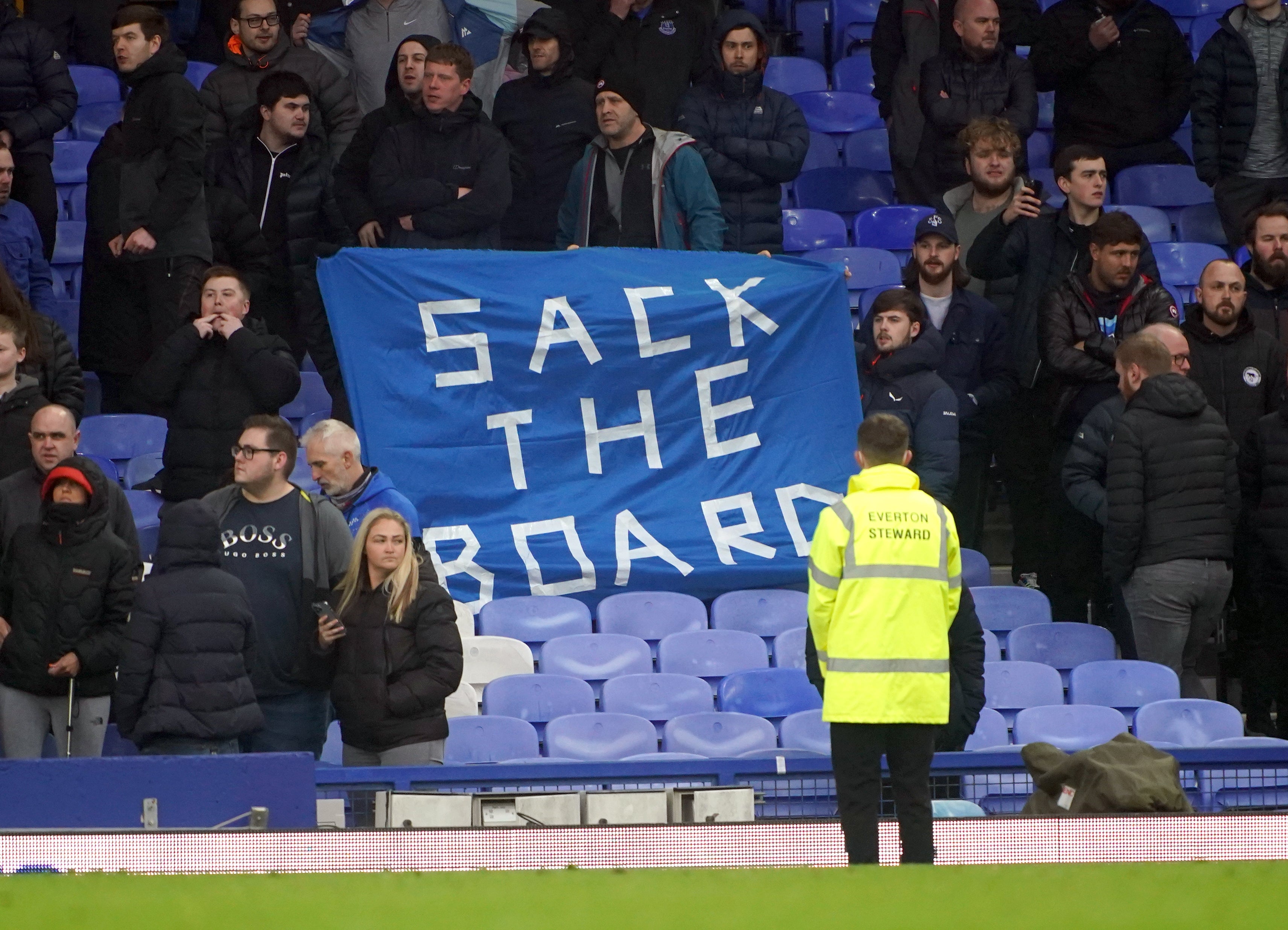 Everton fans vented their anger in protests during Saturday’s home defeat to Aston Villa (Peter Byrne/PA)