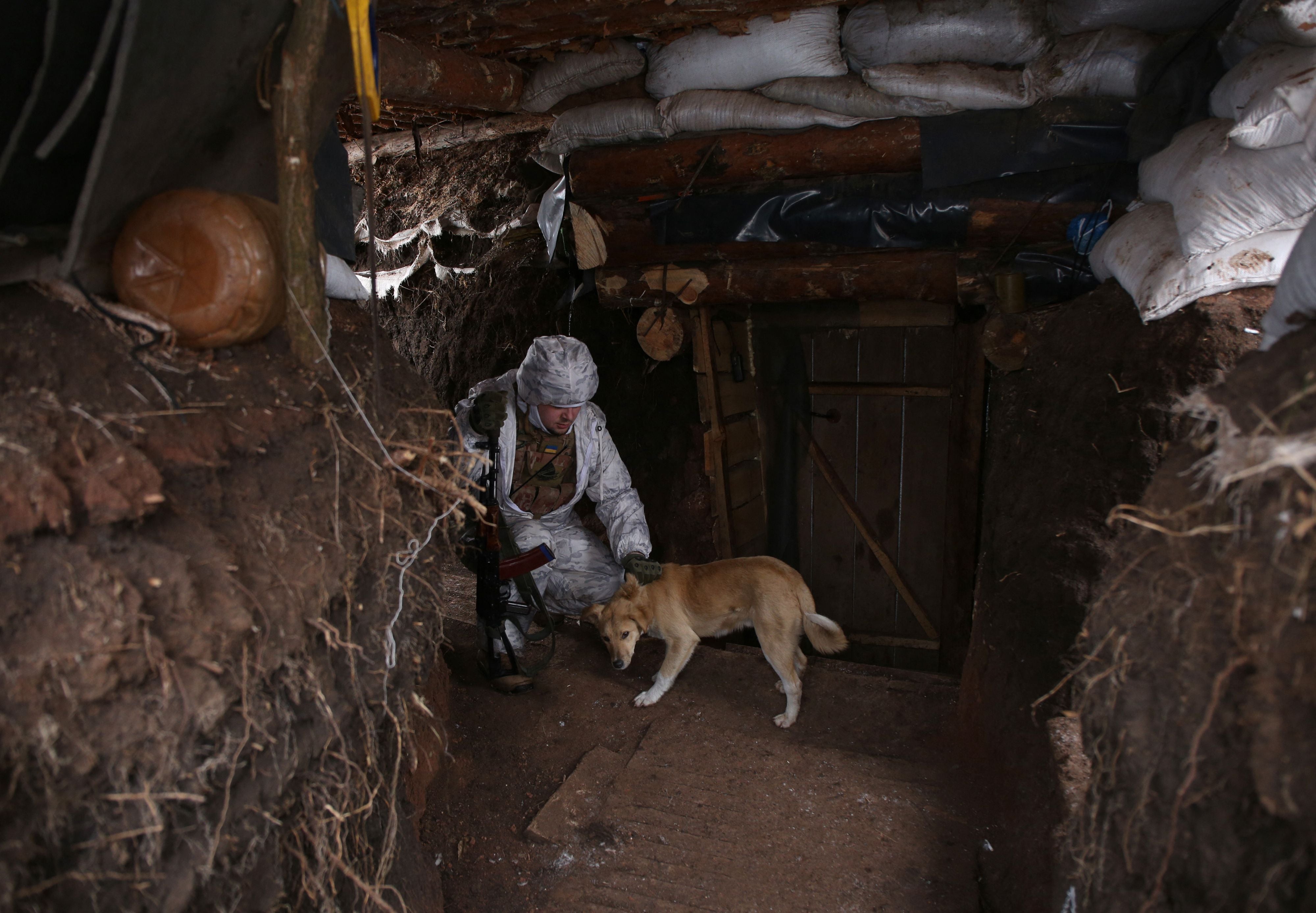 A Ukrainian military forces serviceman on the front line with Russia-backed separatists