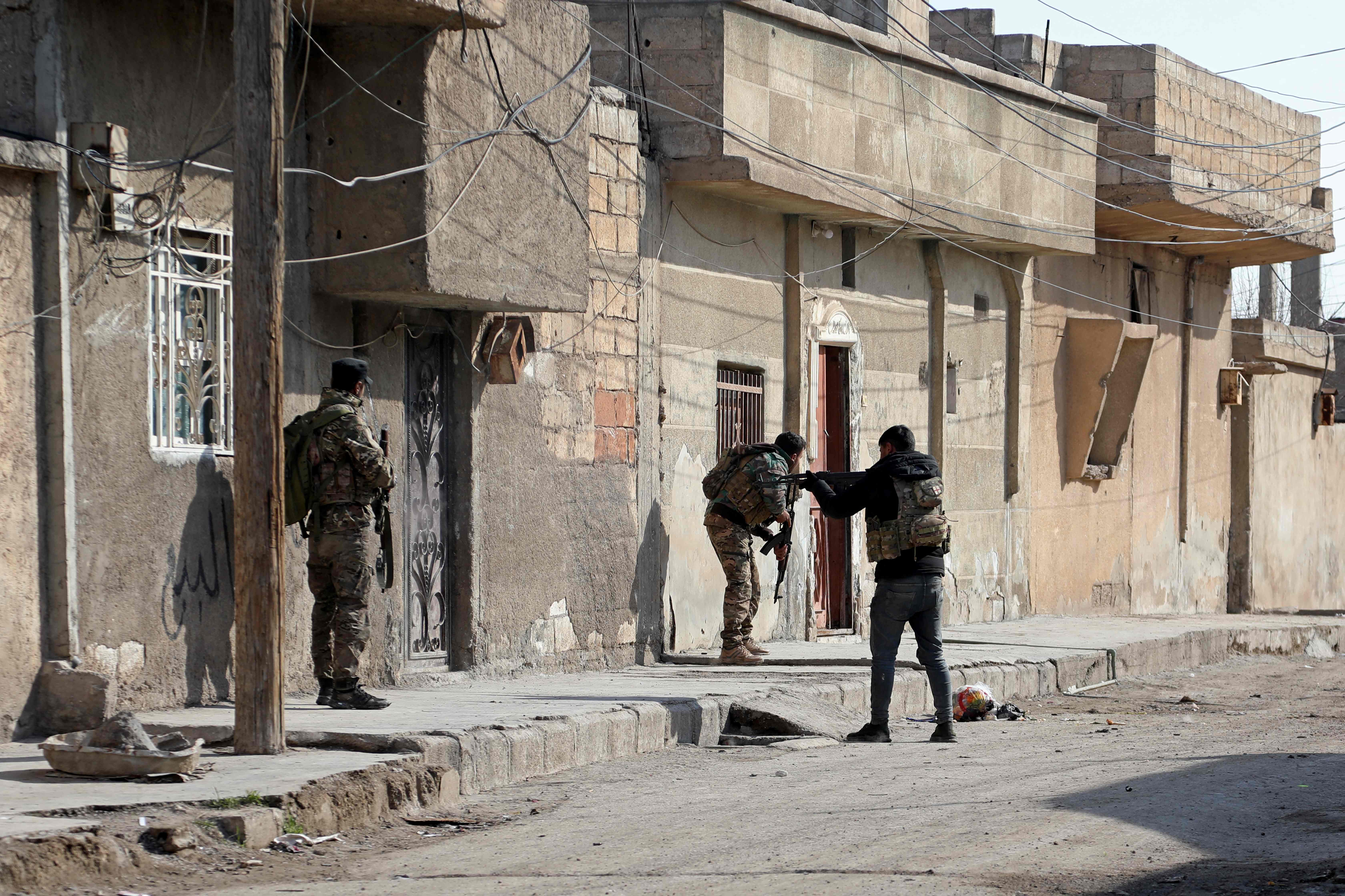 Kurdish security forces deploy in Syria’s northern city of Hassakeh amid ongoing fighting with Isis, 22 January 2022