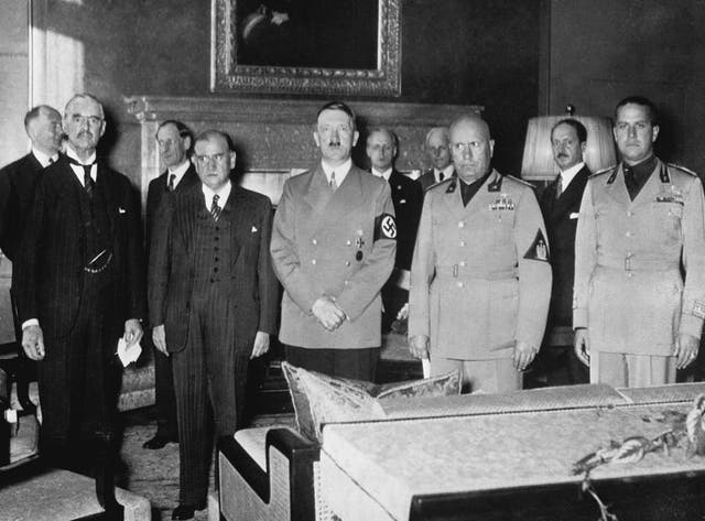 <p>Hitler met with his English, French and Italian counterparts in his office at Munich in 1938</p>
