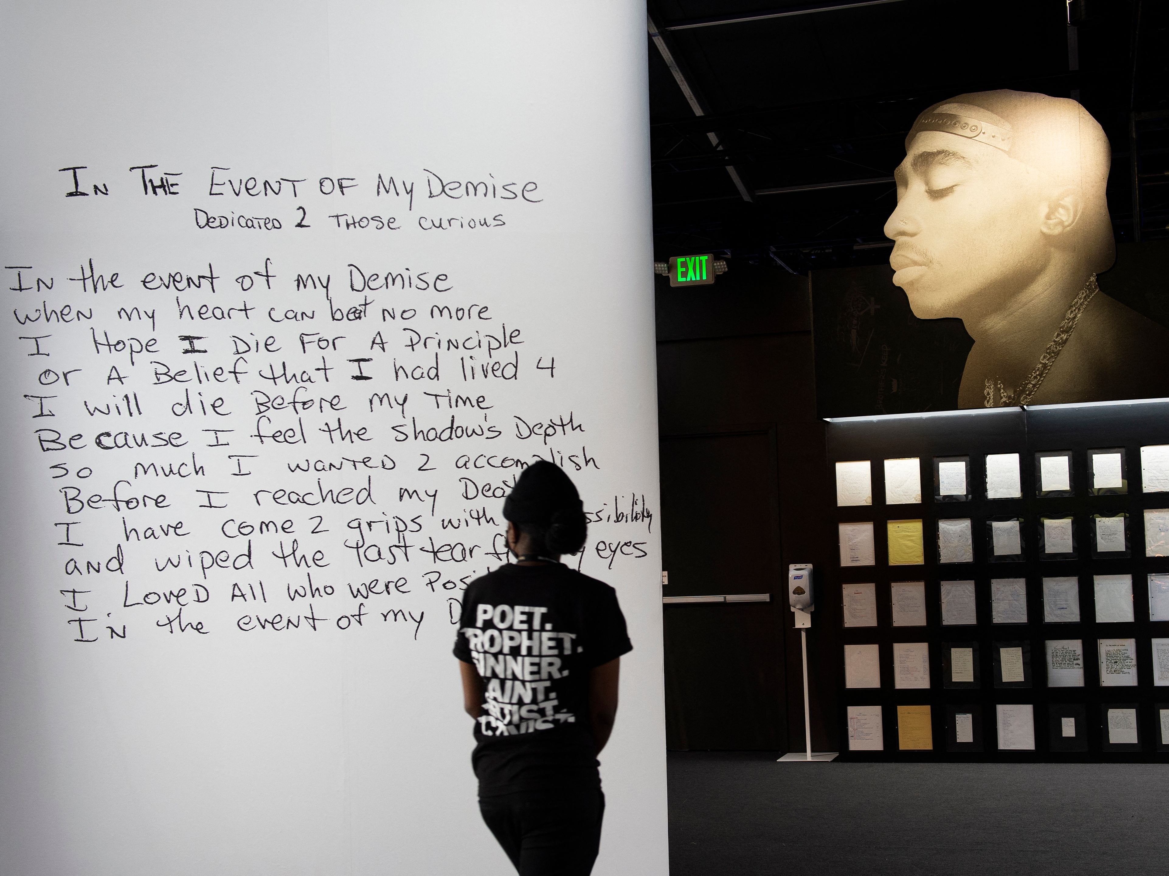 The most remarkable room in the exhibition, and the one in which Shakur’s fans will want to linger the longest, is filled with hundreds of pages drawn from his notebooks