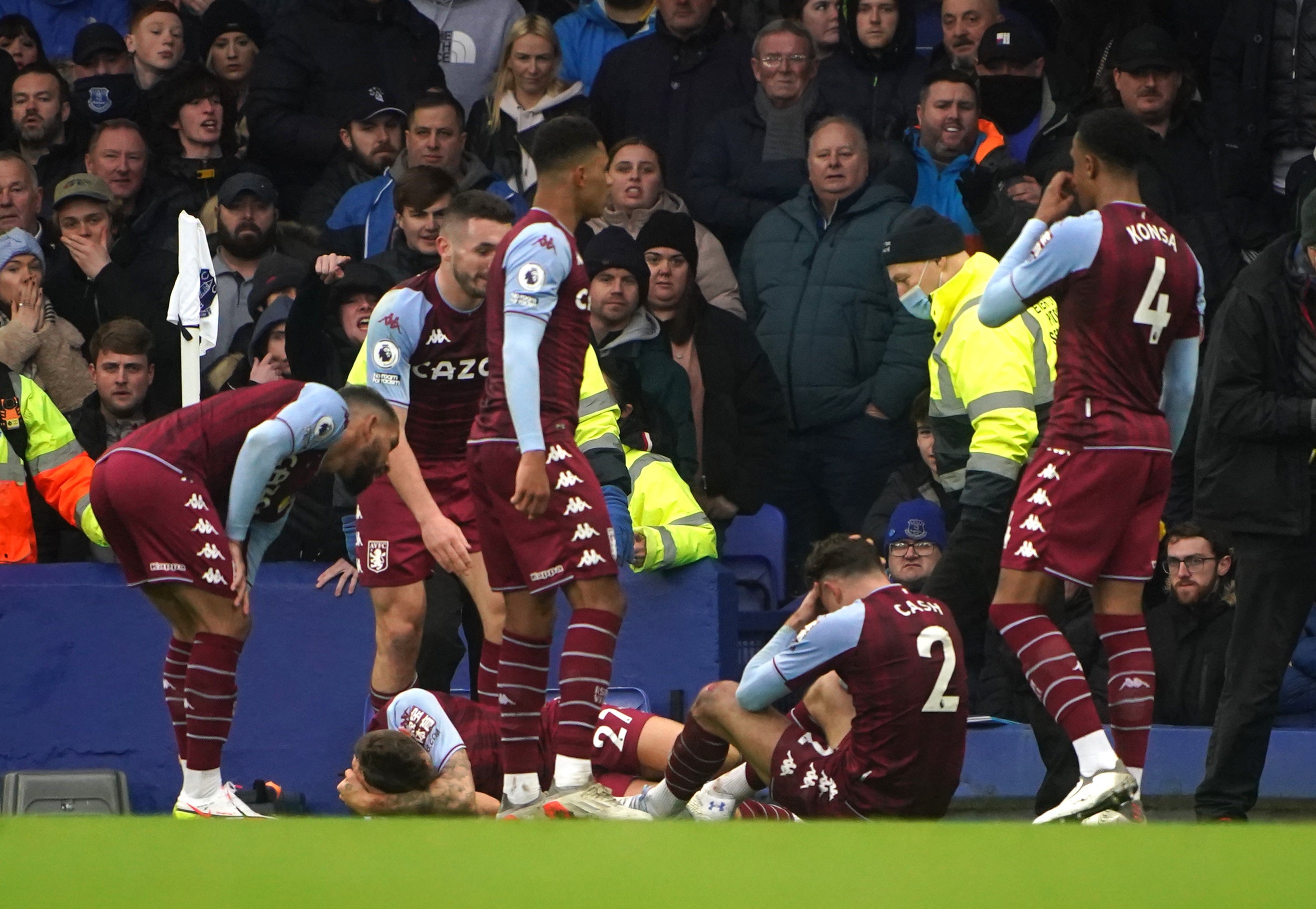 Lucas Digne and Matty Cash were hit at Goodison Park on Saturday (Peter Byrne/PA)