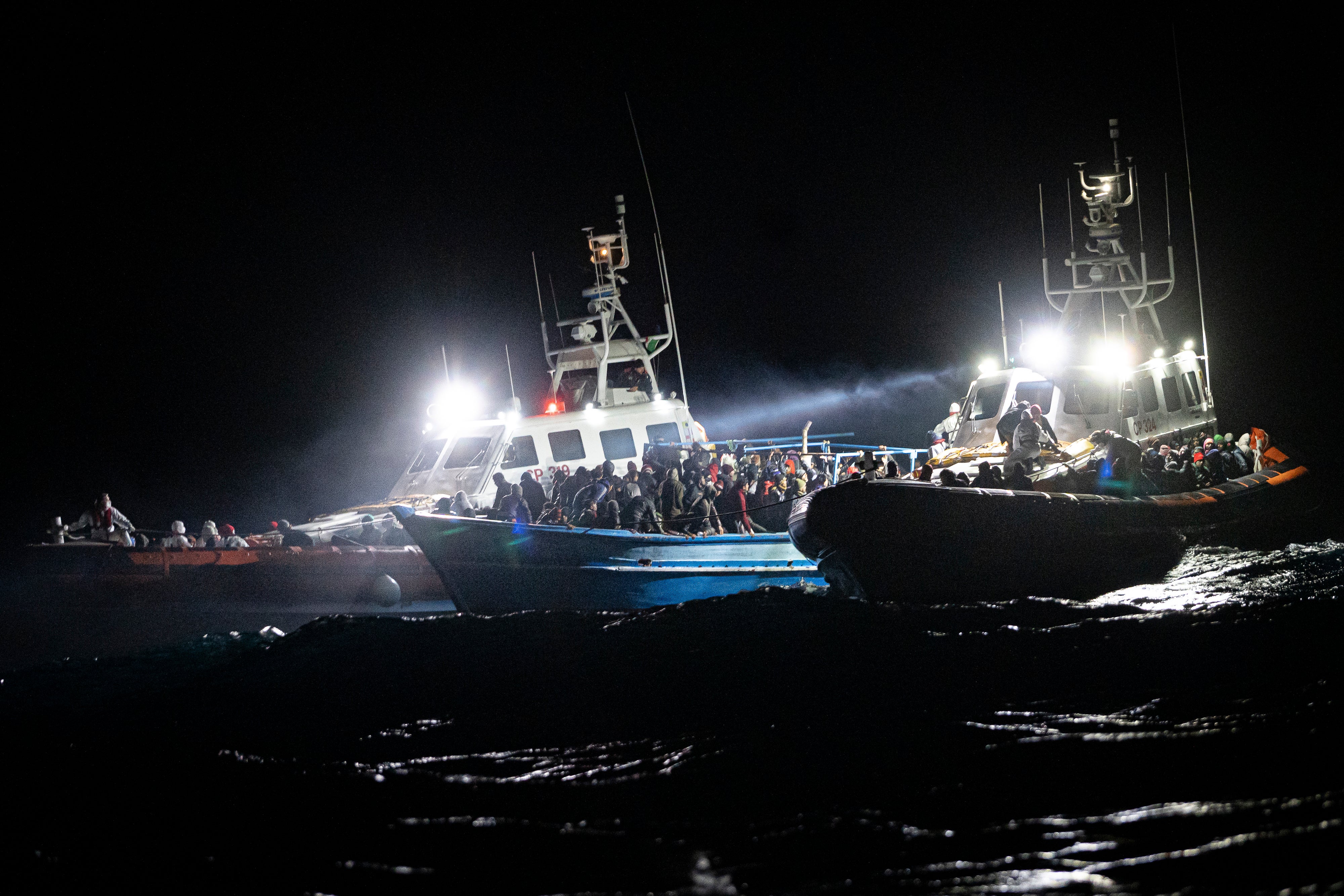 Migrants are rescued off the coast of Lampedusa, Italy, 24 January 2022