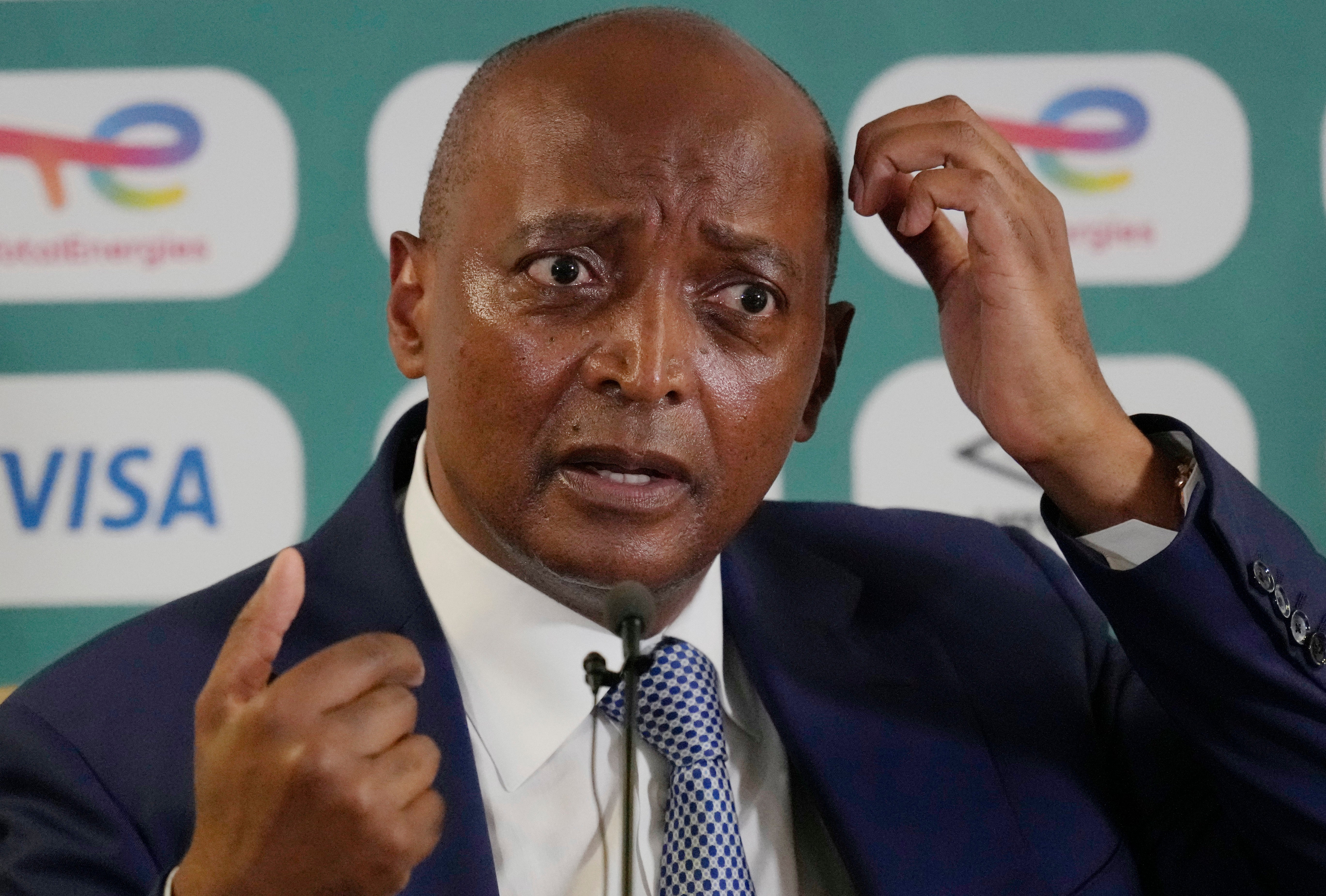 CAF president Patrice Motsepe spoke at a press conference on Tuesday (Themba Hadebe/AP)