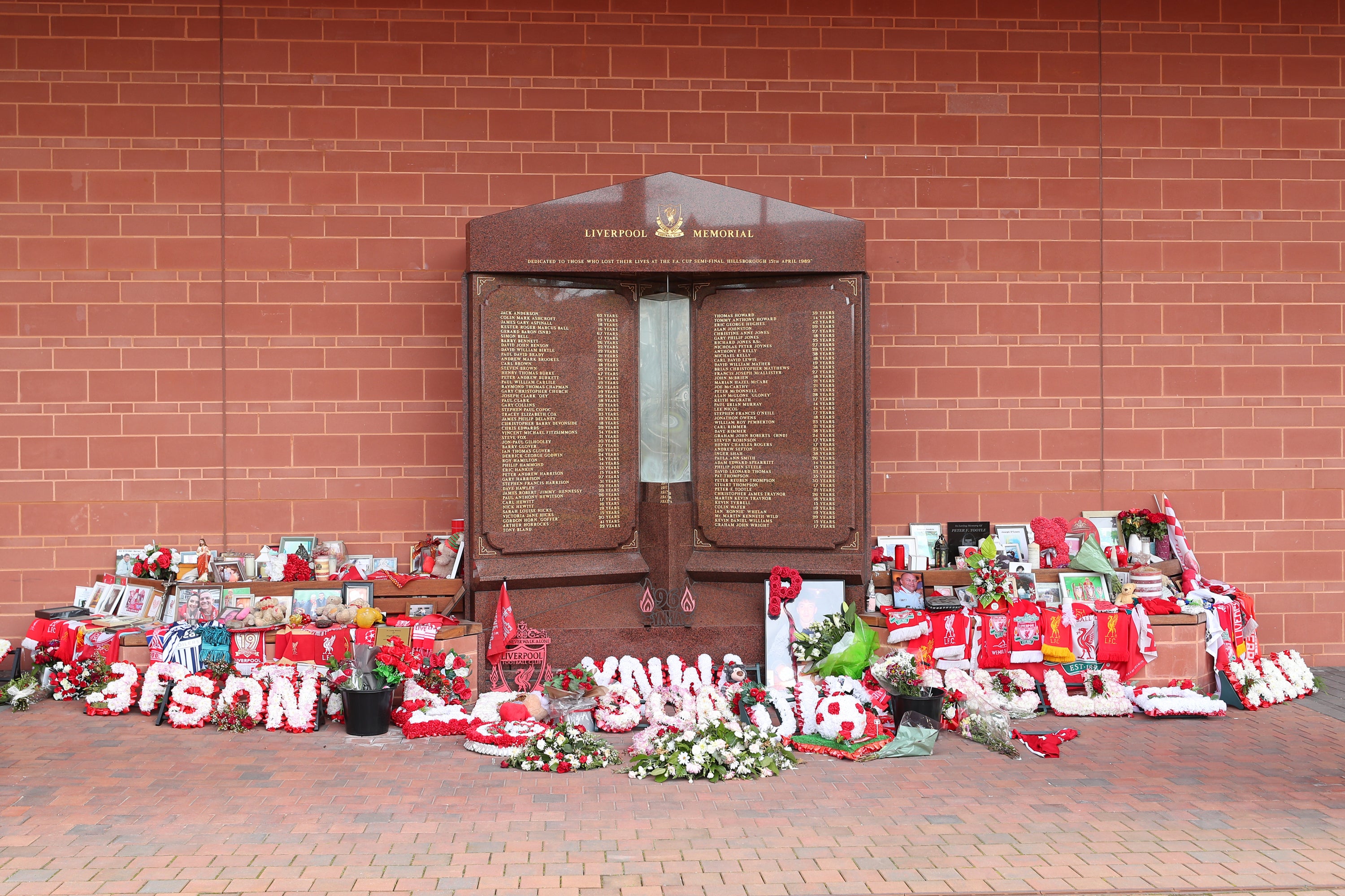 Anfield’s Hillsborough memorial is to be updated with the name of 97th victim Andrew Devine (Peter Byrne/PA)