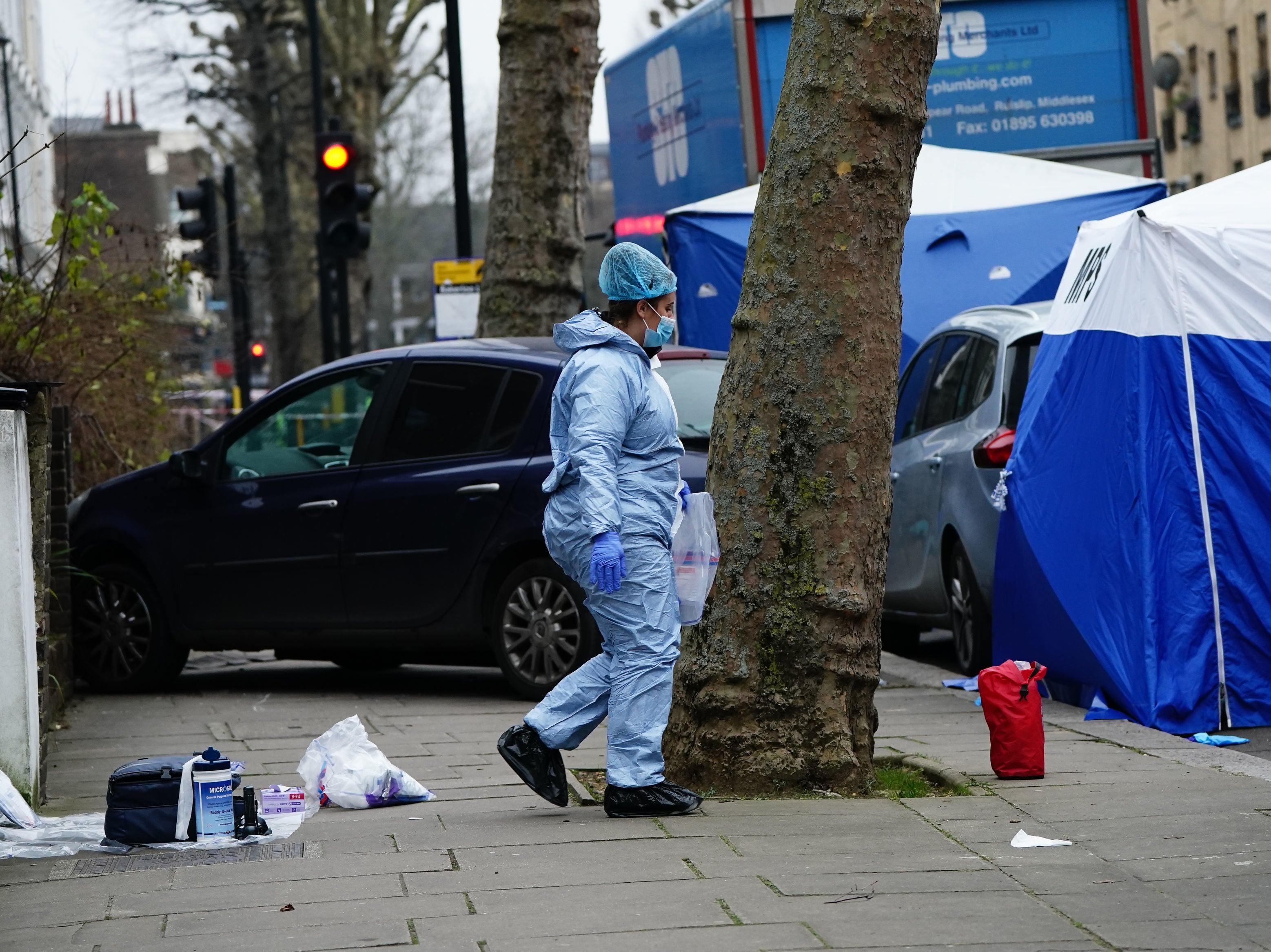 A Met Police officer at the scene on Chippenham Road, Maida Vale