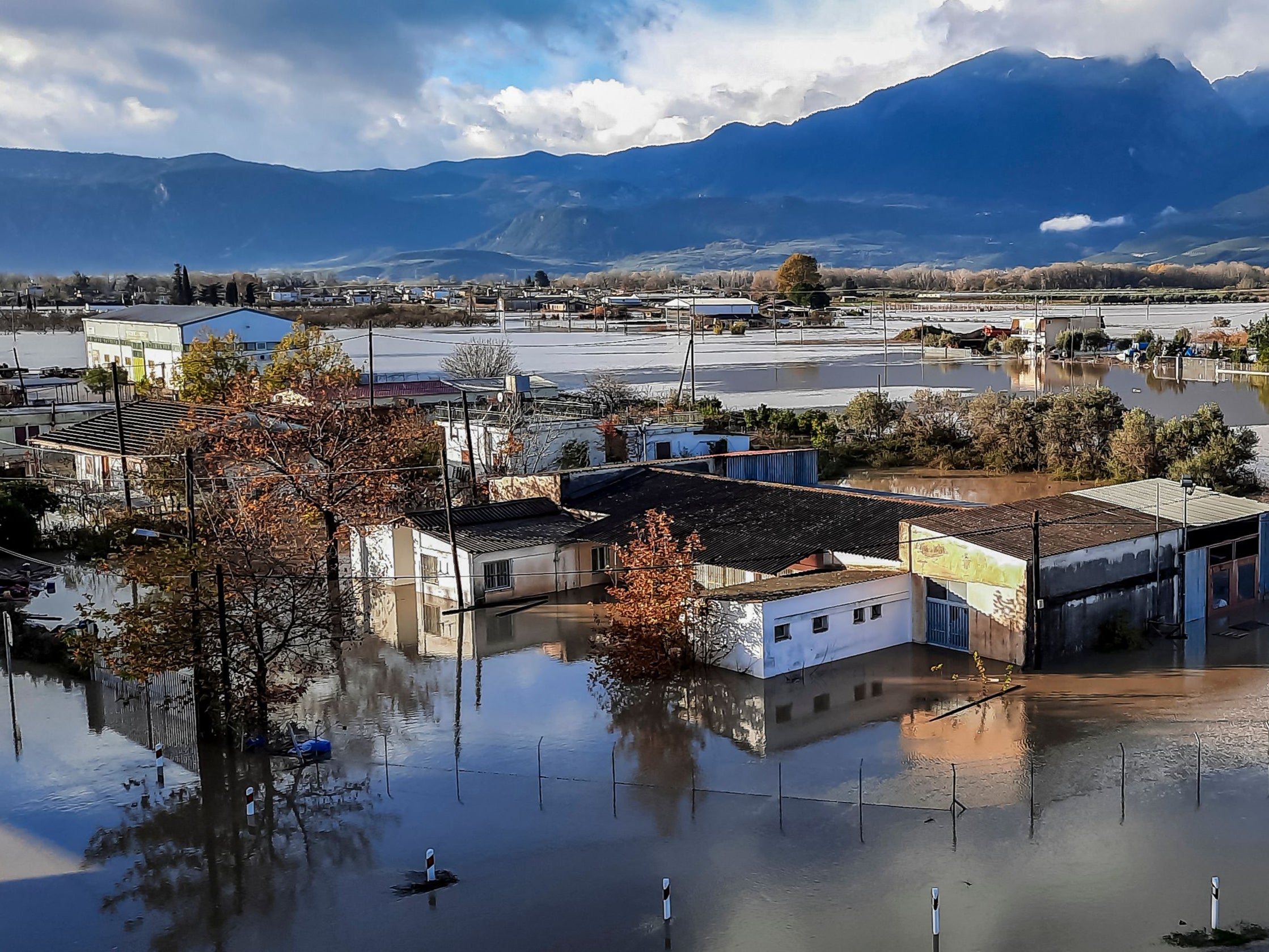 Flooded streets in the town of Lamia, central Greece, in December