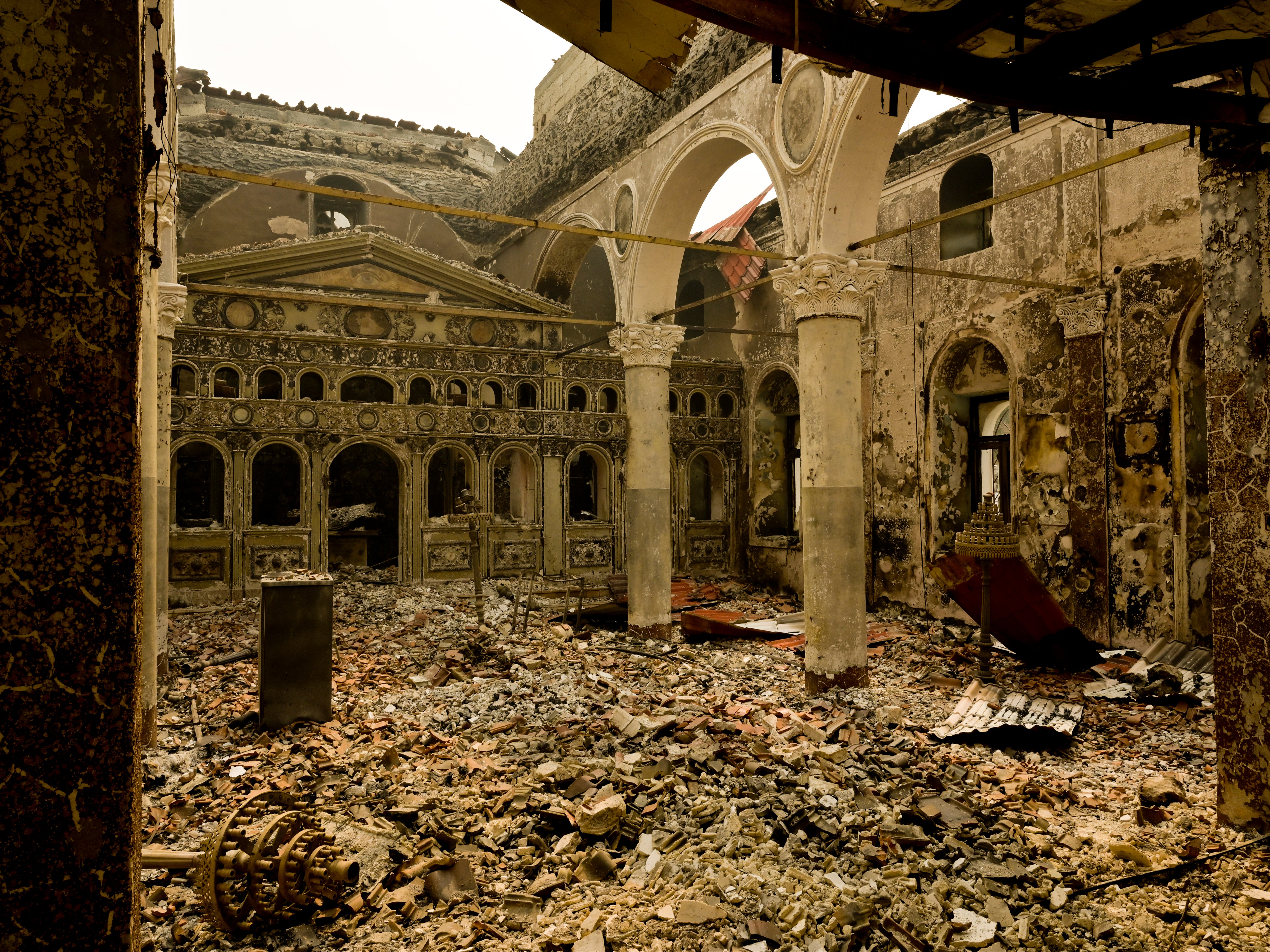 Remains of a 18th century Orthodox church after the fire in Kokino Milia village on Evia island in August