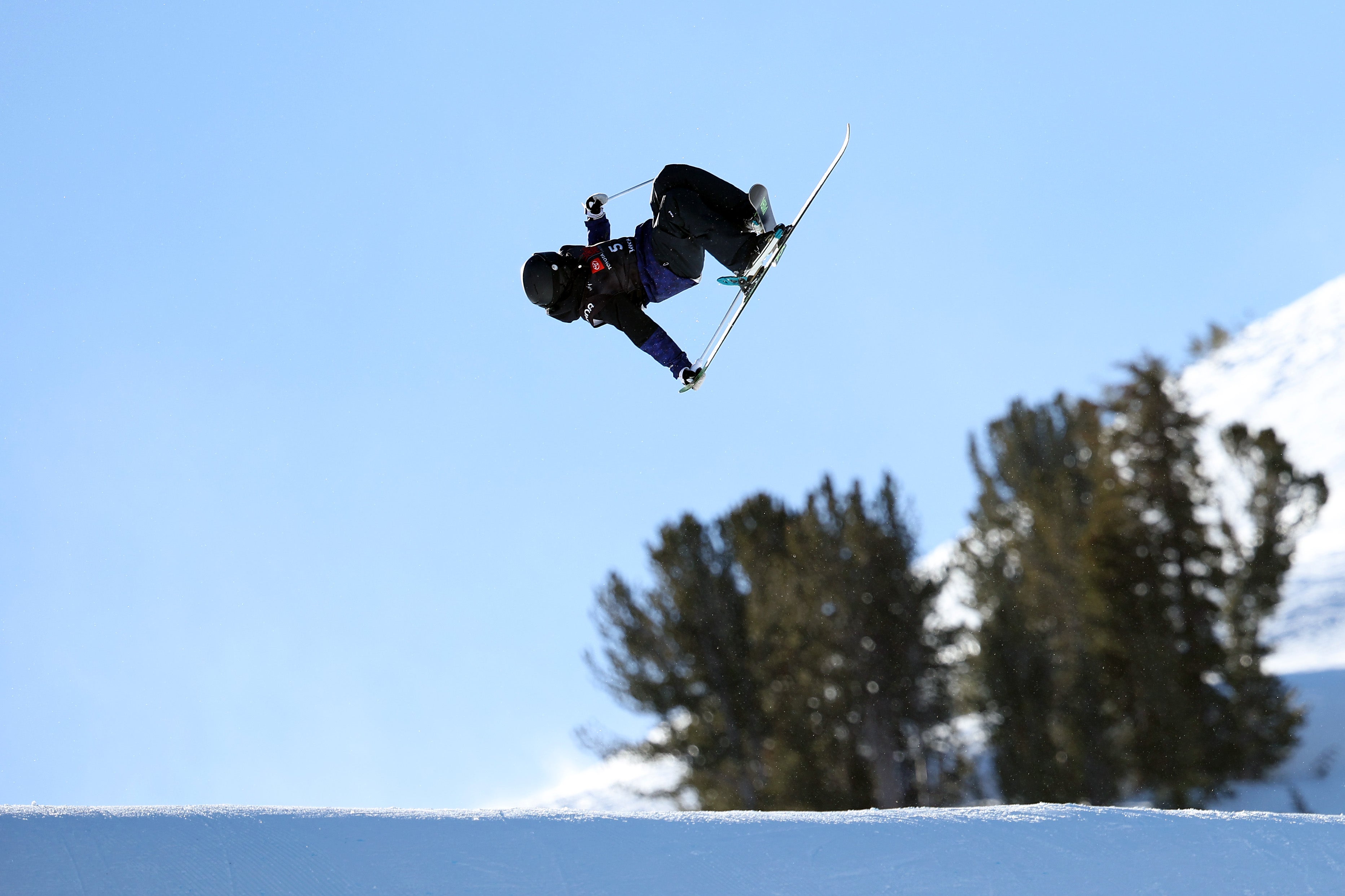 Kirsty Muir competing in the Women’s Freeski Slopestyle competition at the US Grand Prix at Mammoth Mountain