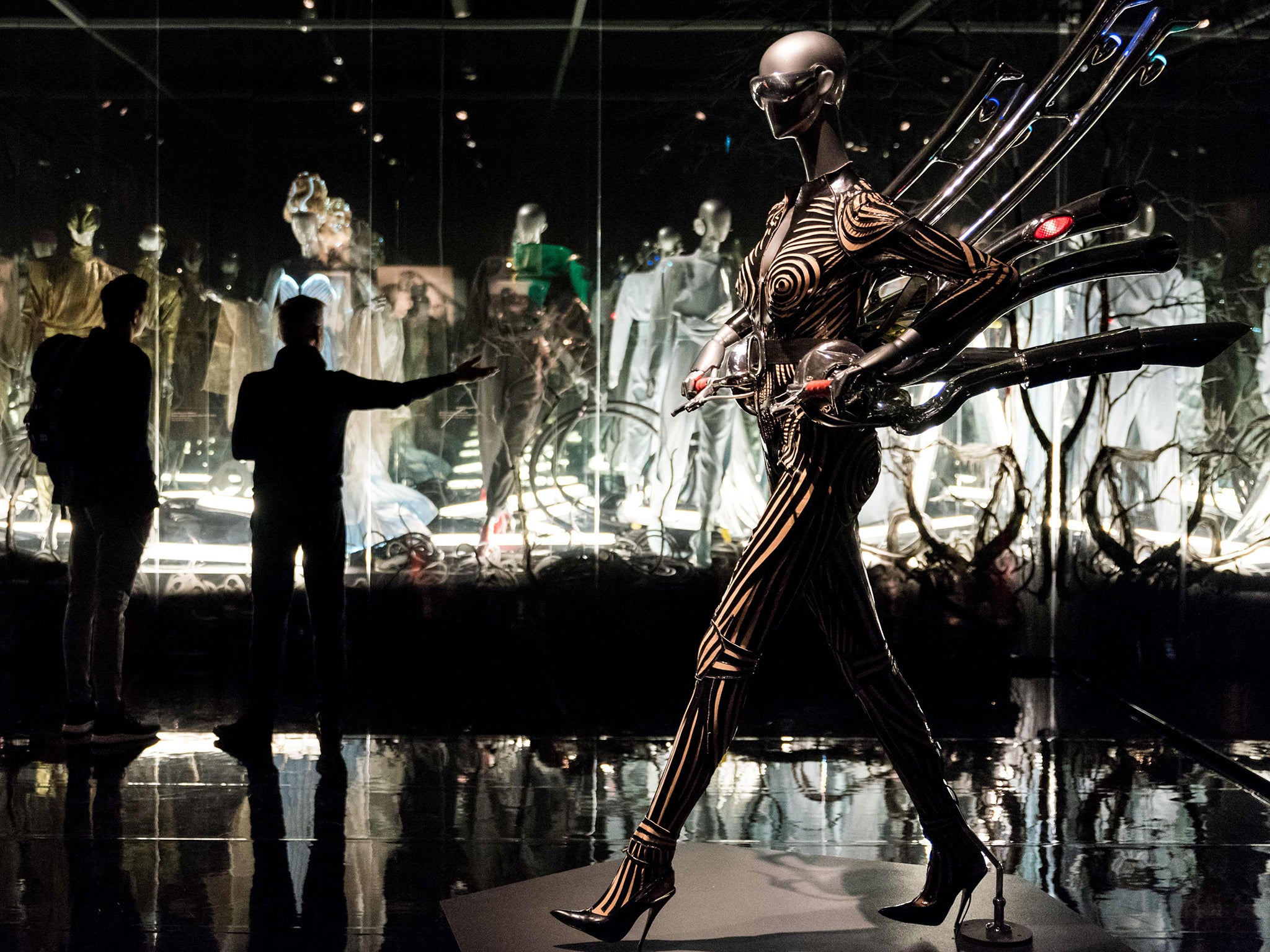 Futuristic outfits on display at Mugler’s exhibit ‘Couturissime’ at the Montreal Museum of Fine Arts