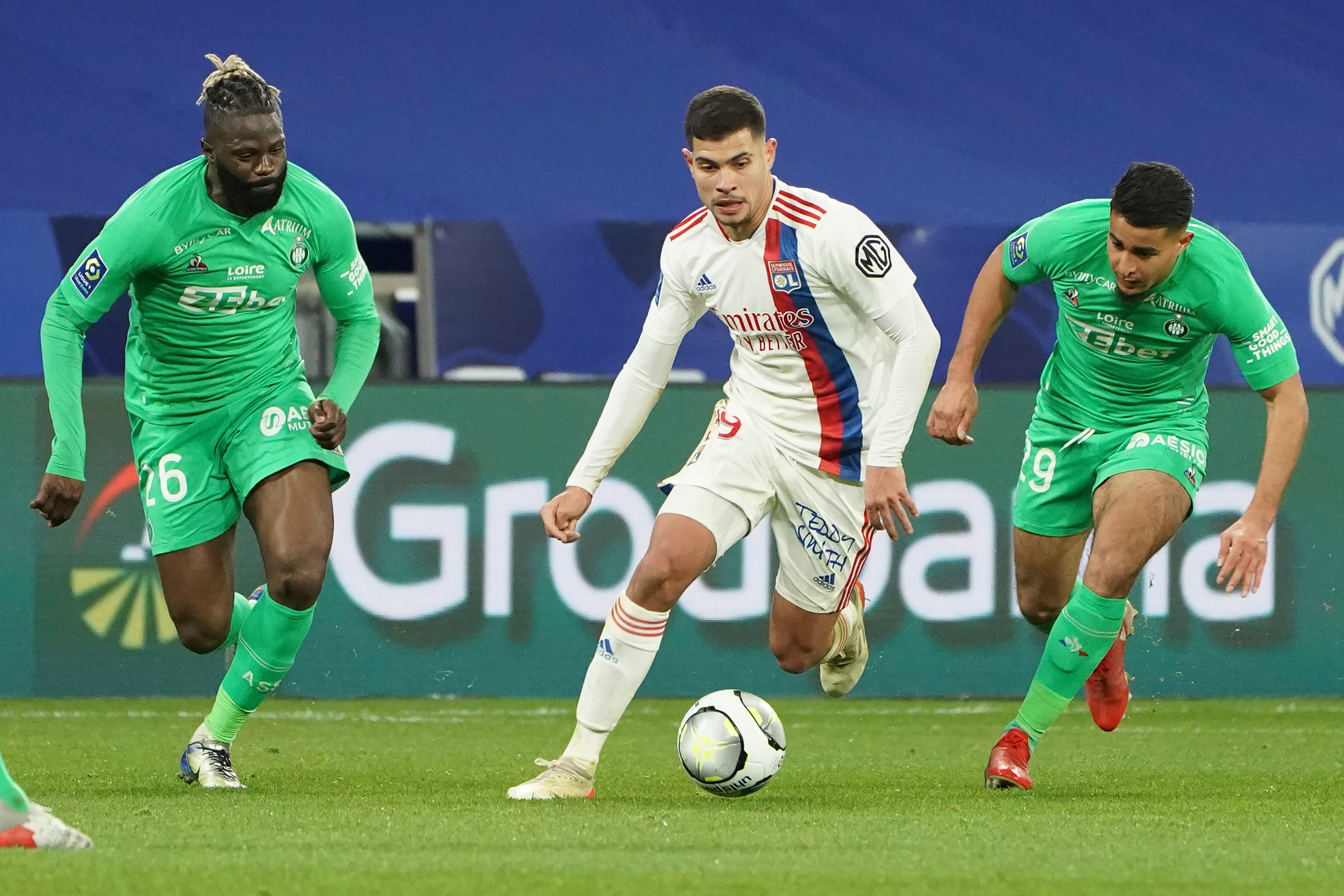 Lyon’s Bruno Guimaraes has been linked with a move to Newcastle (Laurent Cipriani/AP)