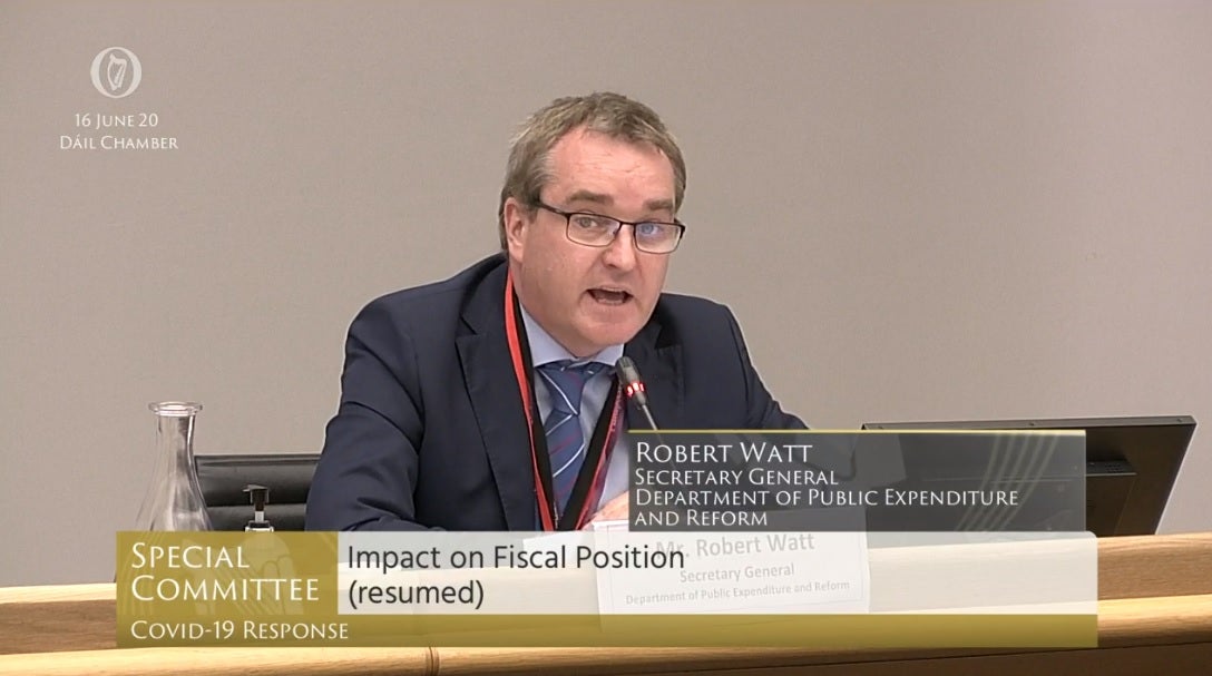 Robert Watt, the most senior civil servant in the Department of Health, has confirmed he is in receipt of the full 294,920 euro salary for his job (Oireacthas TV/PA)