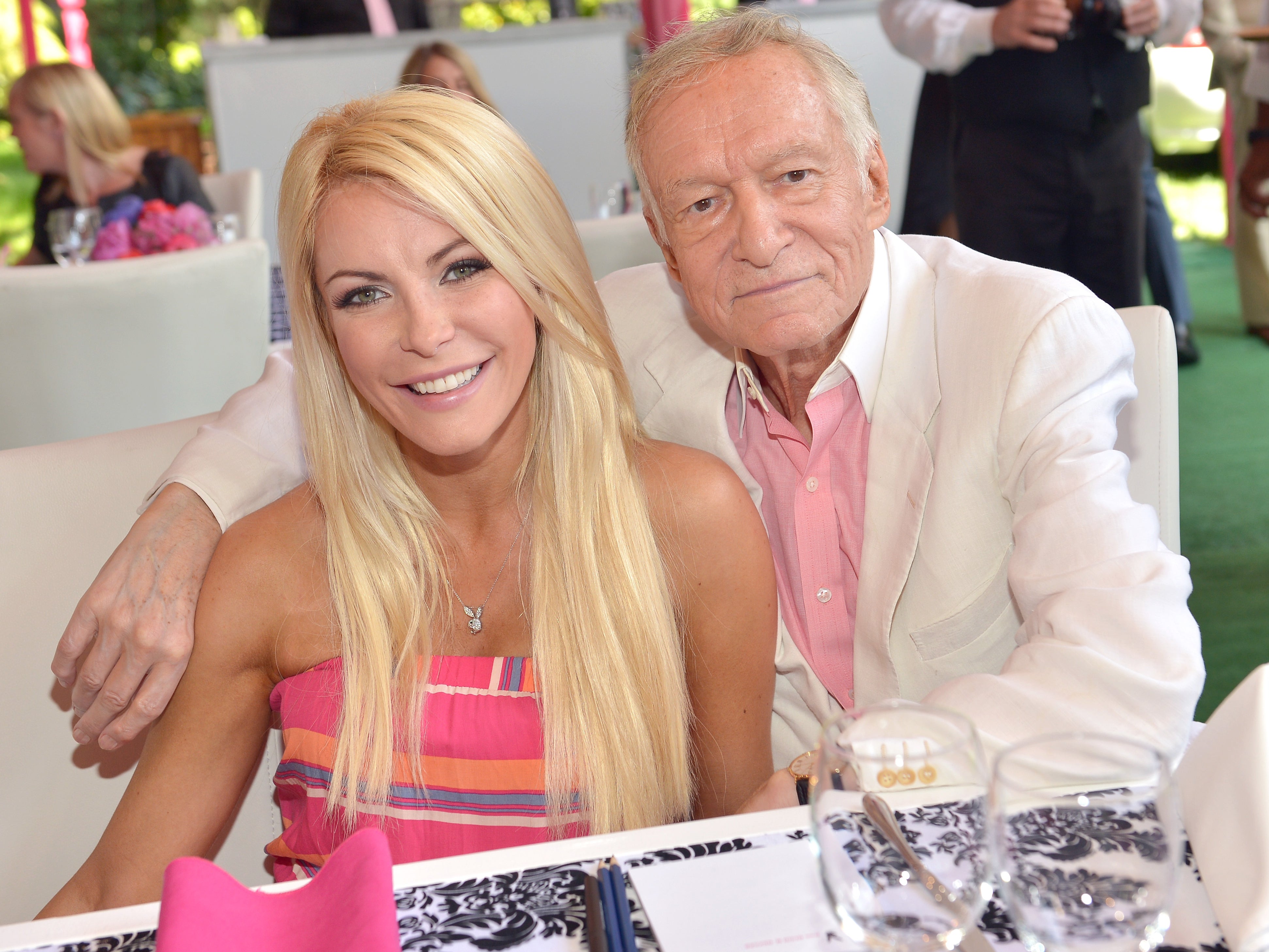 Crystal Hefner and Hugh Hefner at a Playboy luncheon on 9 May 2013 at the Playboy mansion in Holmby Hills, California