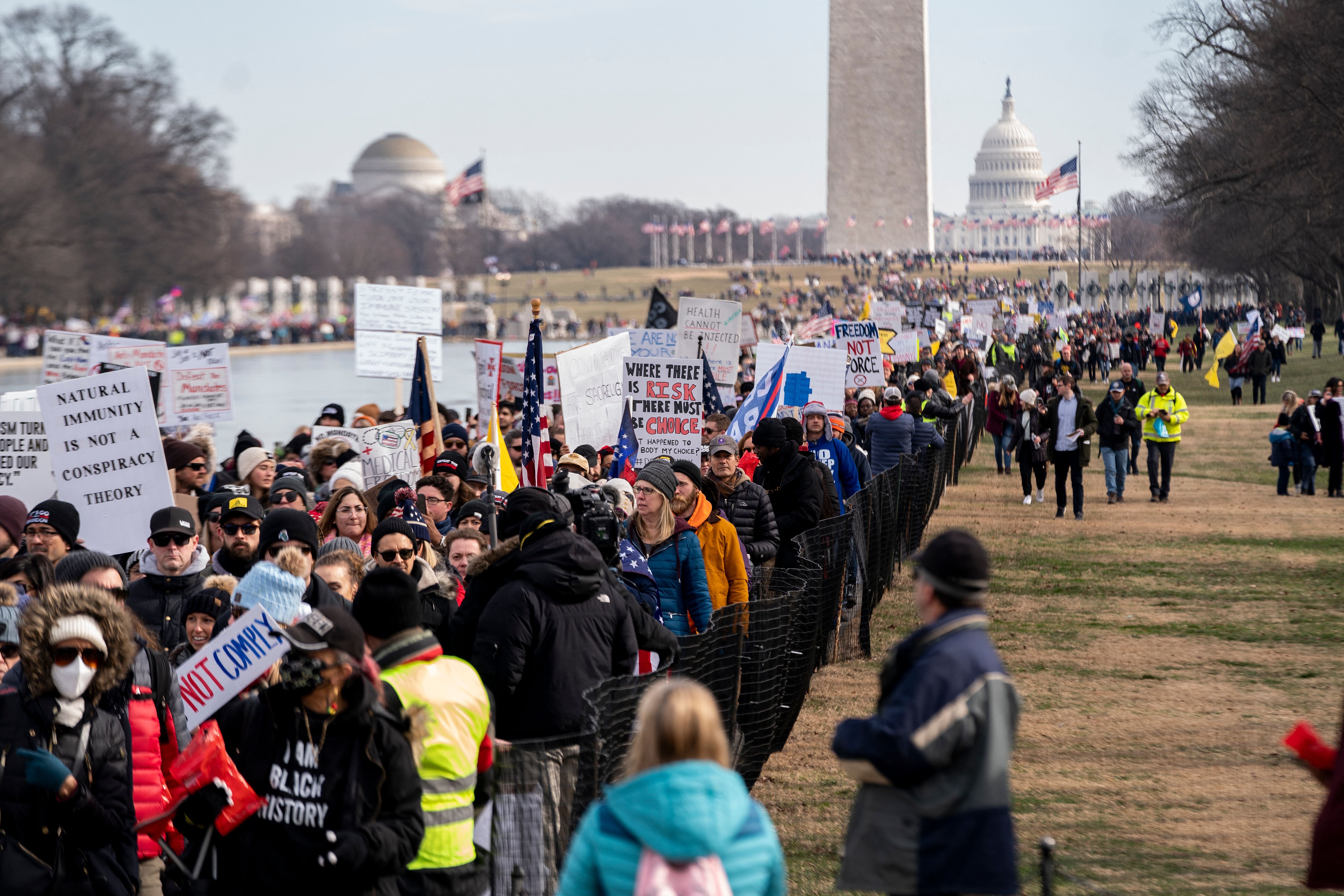 Mr Kennedy spoke as thousands of demonstrators marched in Washington DC to protest vaccine mandates.