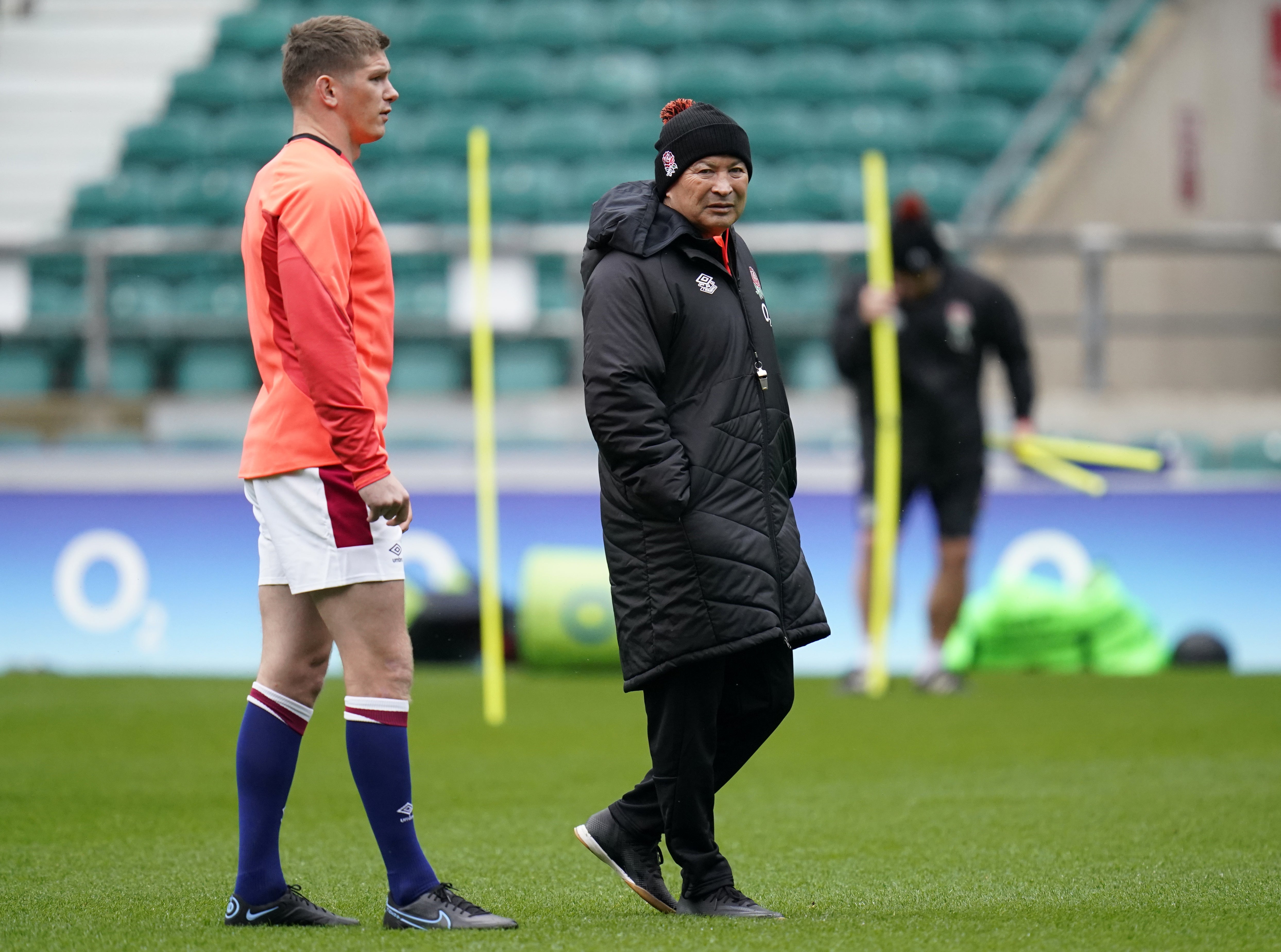 Eddie Jones (right) says Owen Farrell (left) will have to learn how to manage his body