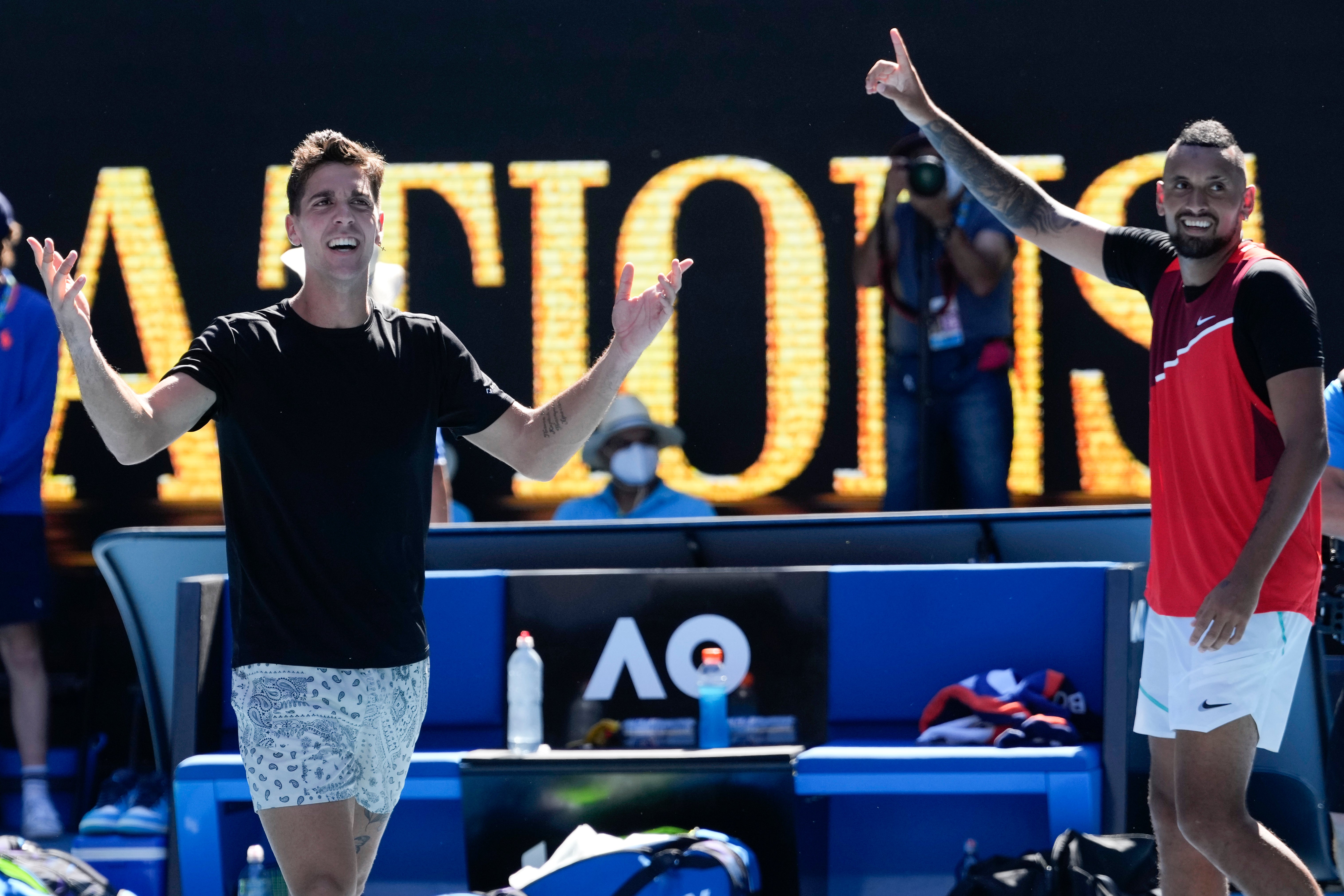 Nick Kyrgios, right, and Thanais Kokkinakis acknowledge the crowd (Simon Baker/AP)