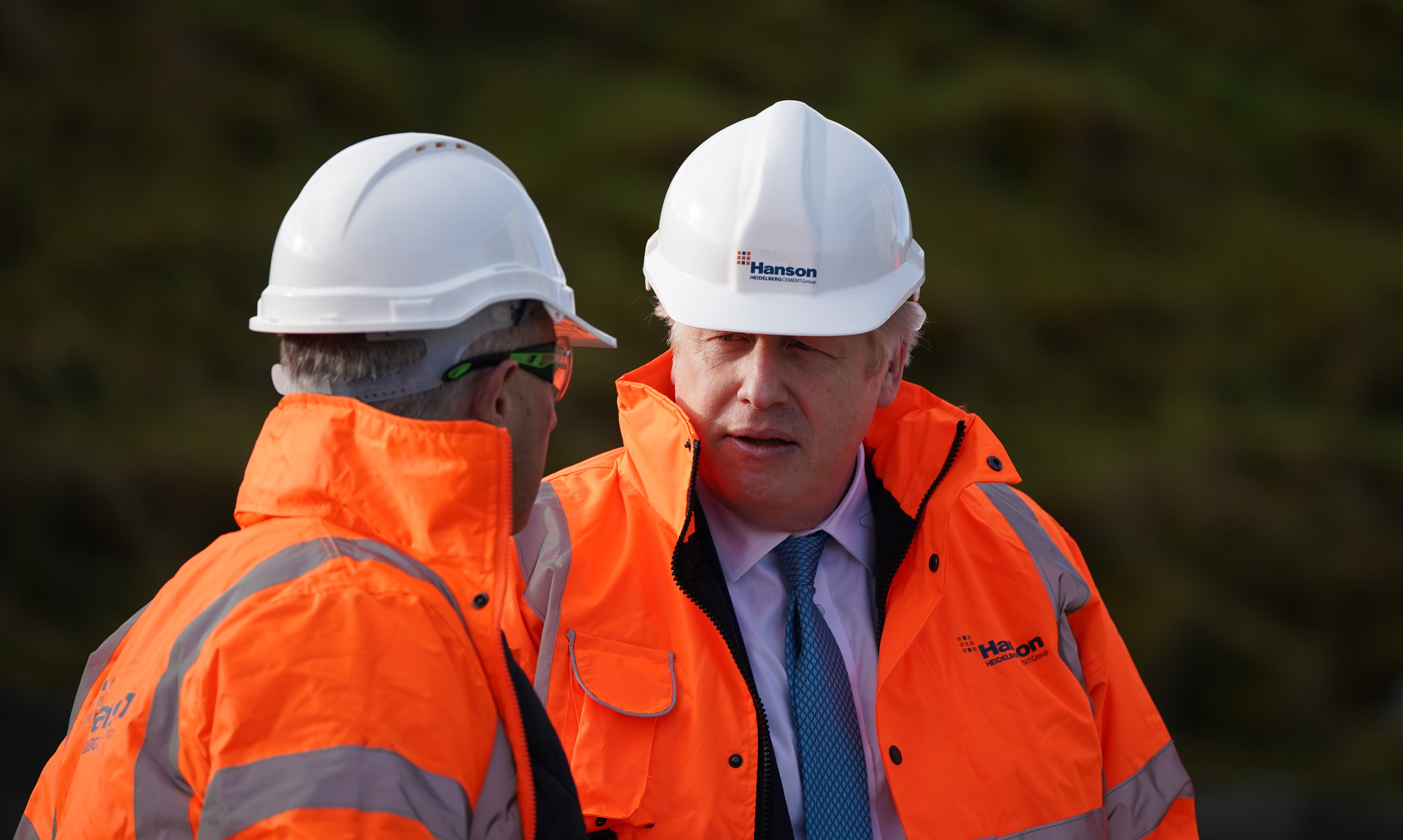 Prime Minister Boris Johnson during a visit to Hanson Aggregates in Penmaenmawr, North Wales (Peter Byrne/PA)