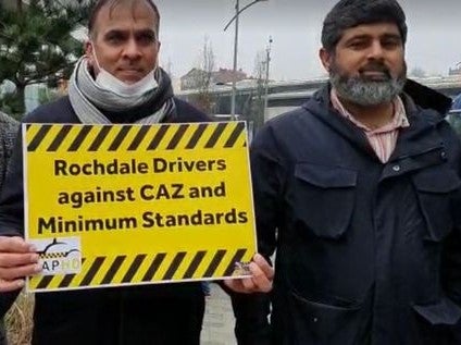 Taxi drivers at a protest against the new clean air zone in Rochdale